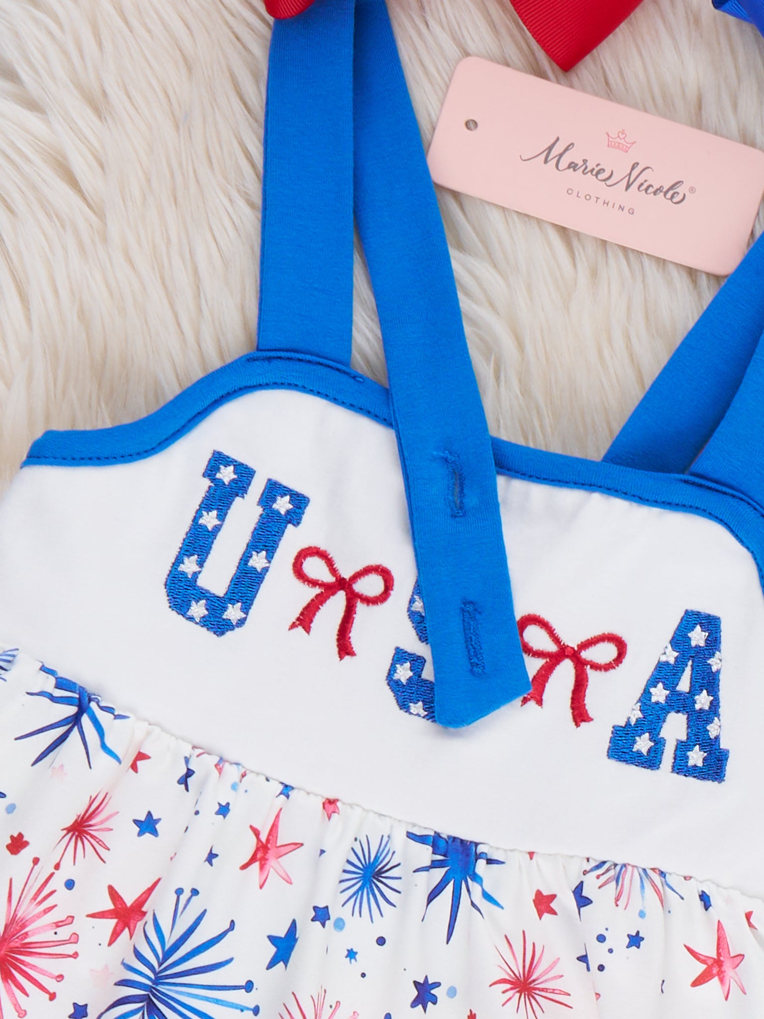 Fireworks & Freedom Embroidered Dress - Marie Nicole Clothing