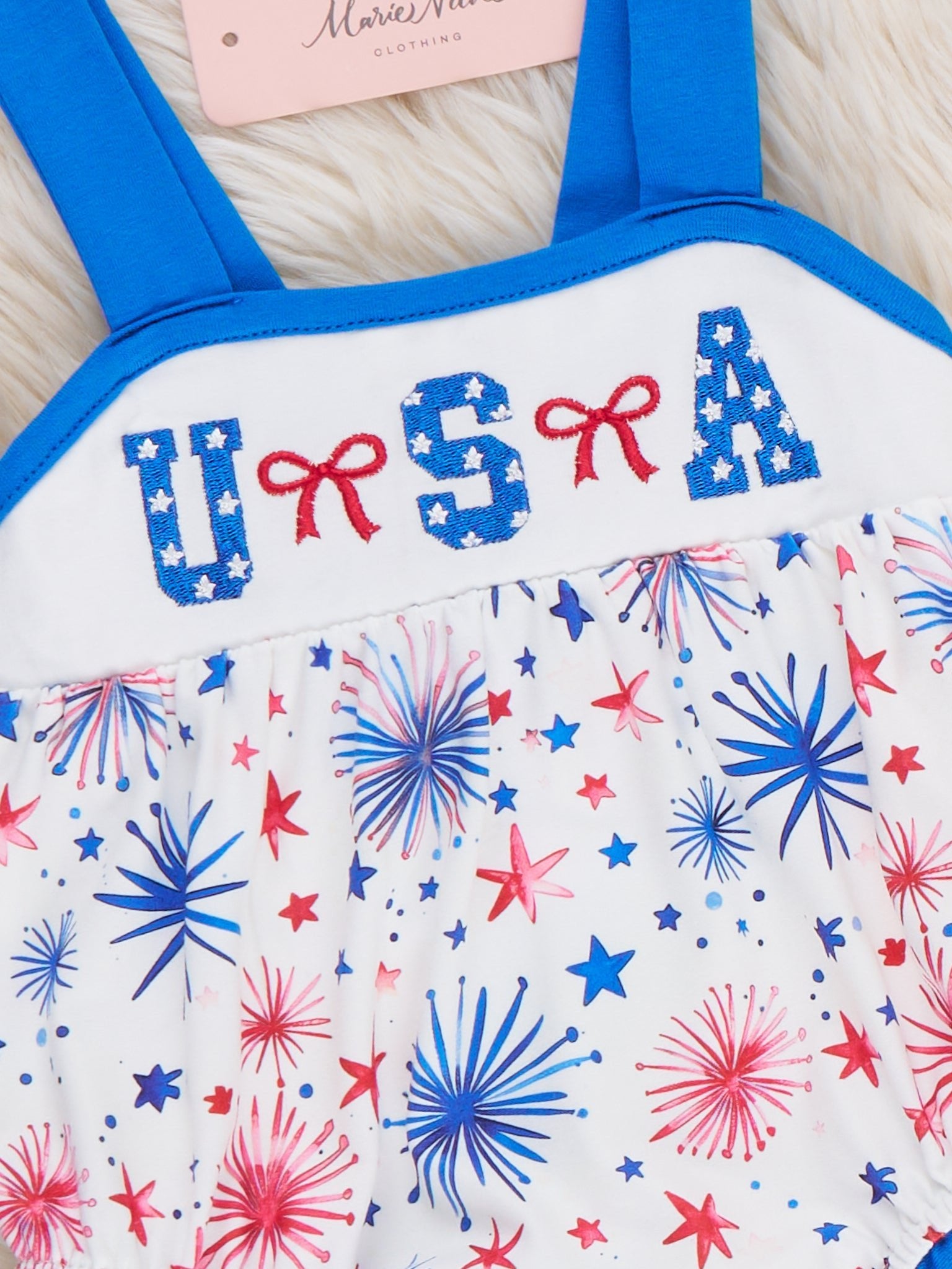 Fireworks & Freedom Embroidered Bubble Romper - Marie Nicole Clothing