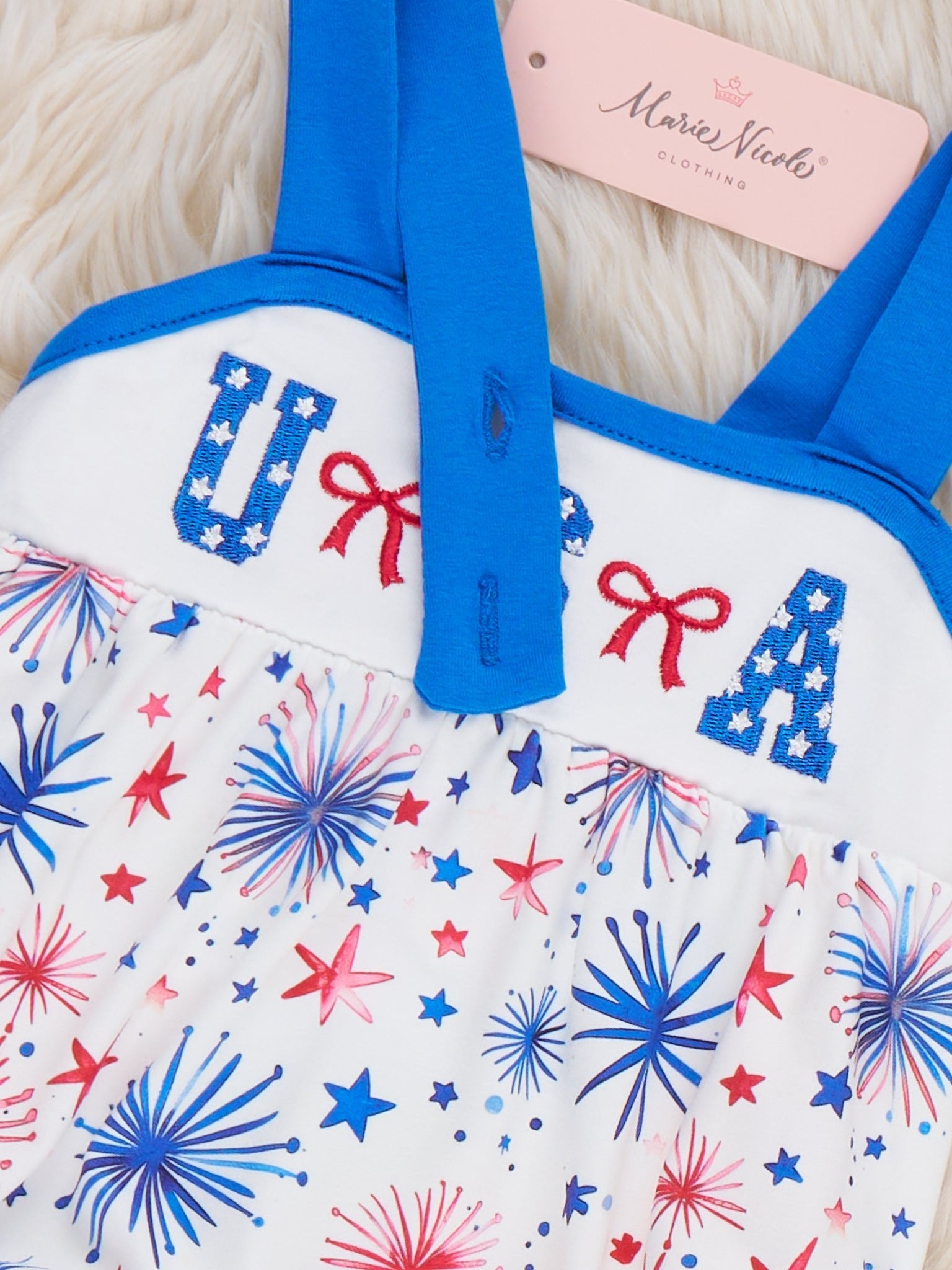 Fireworks & Freedom Embroidered Bubble Romper - Marie Nicole Clothing