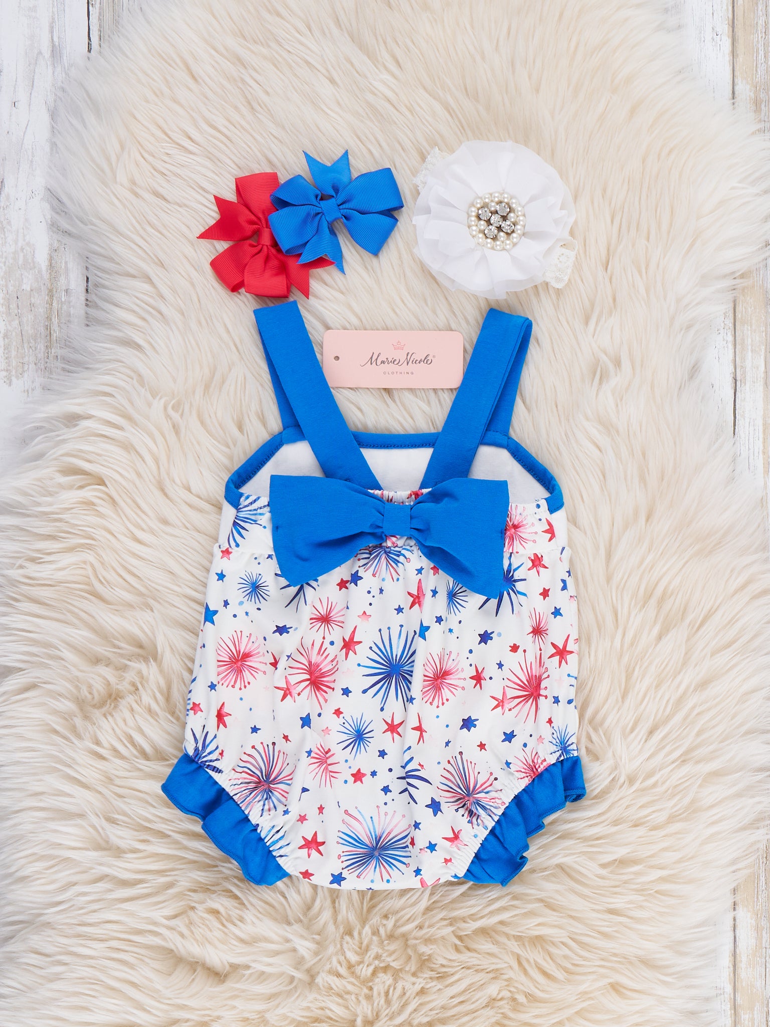 Fireworks & Freedom Embroidered Bubble Romper - Marie Nicole Clothing