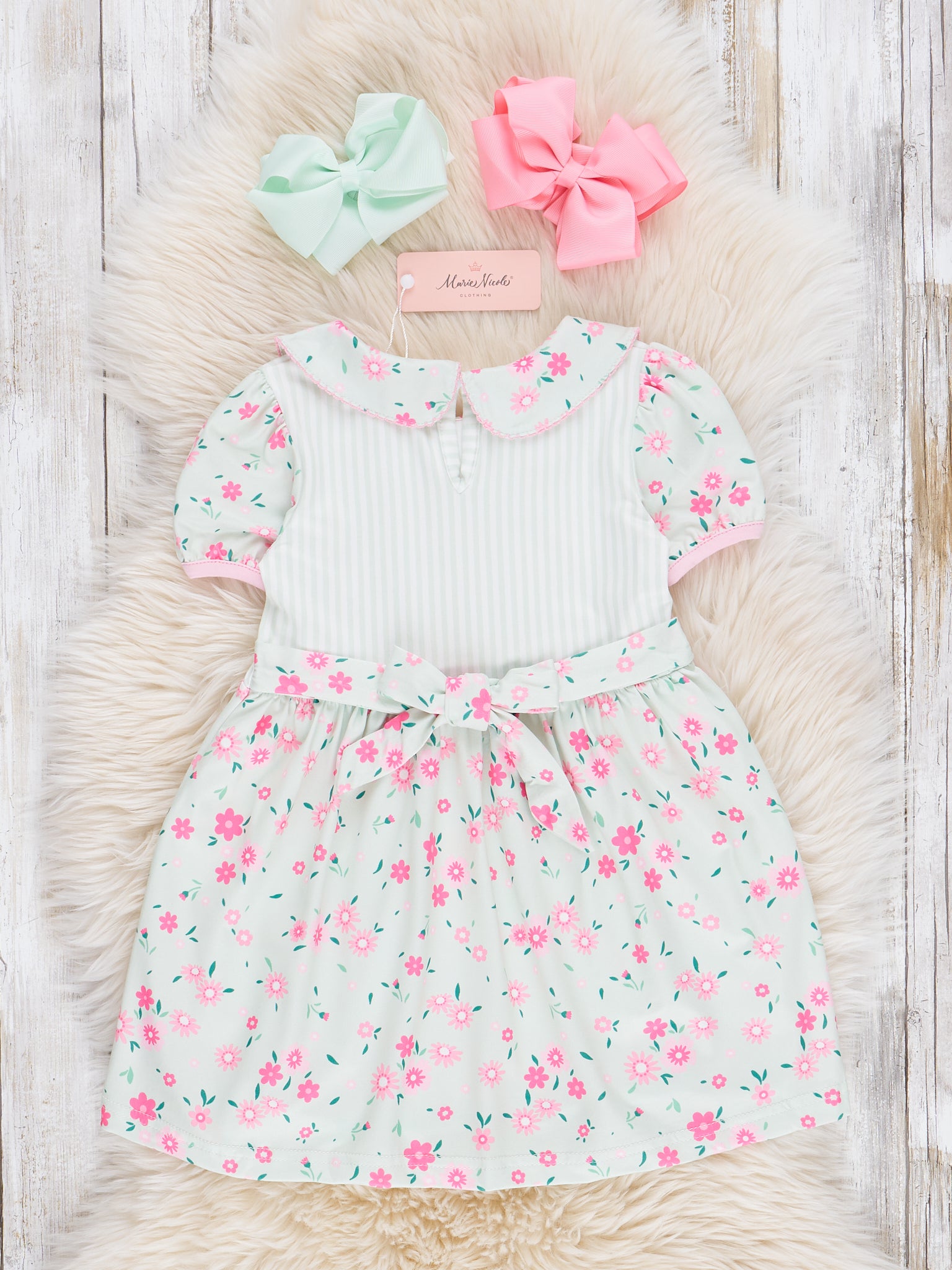 Minty Florals Ruffle Tie Dress - Marie Nicole Clothing