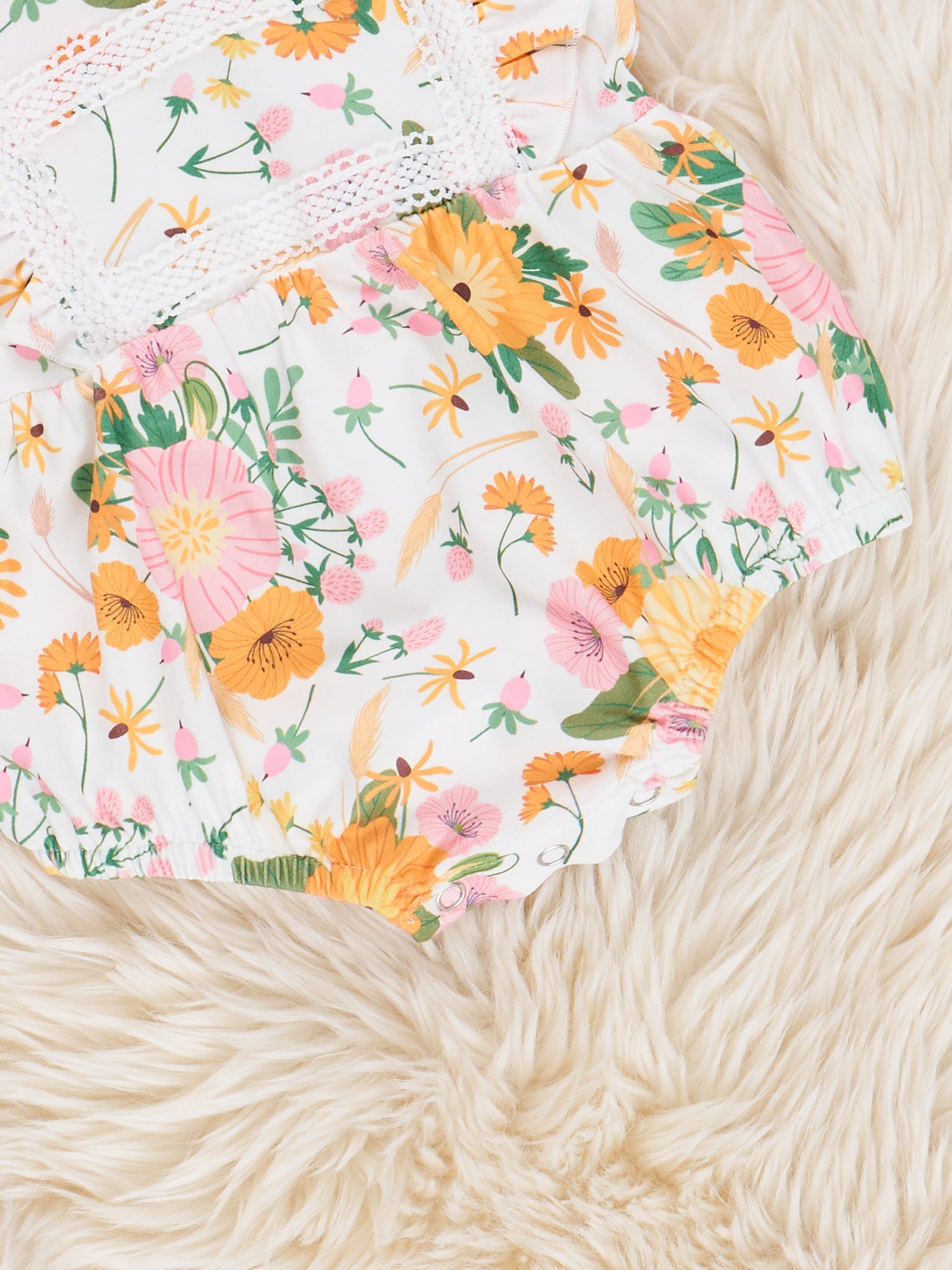 Yellow & Pink Wildflowers Bubble Romper - Marie Nicole Clothing