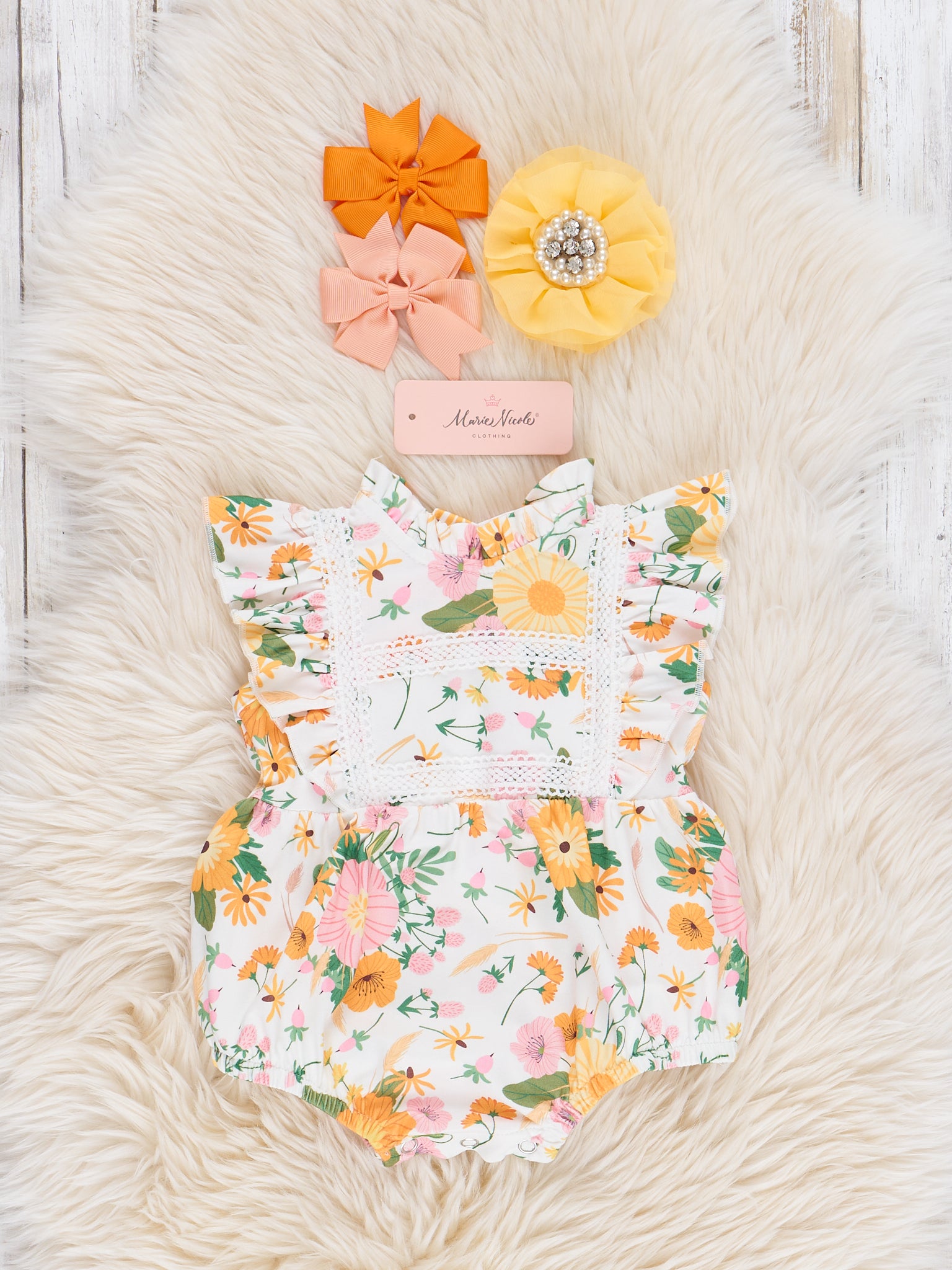 Yellow & Pink Wildflowers Bubble Romper - Marie Nicole Clothing