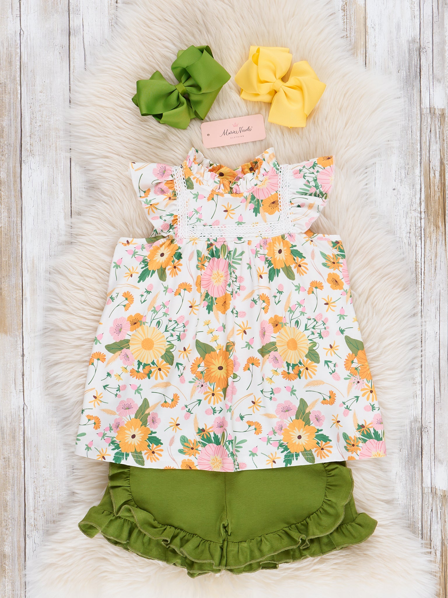 Yellow & Pink Wildflowers Ruffle Outfit - Marie Nicole Clothing