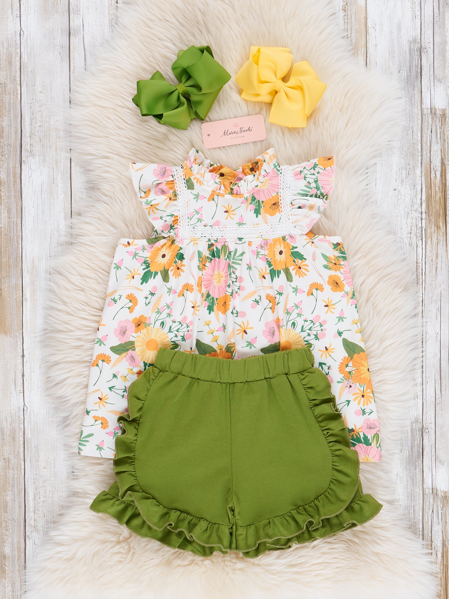 Yellow & Pink Wildflowers Ruffle Outfit - Marie Nicole Clothing