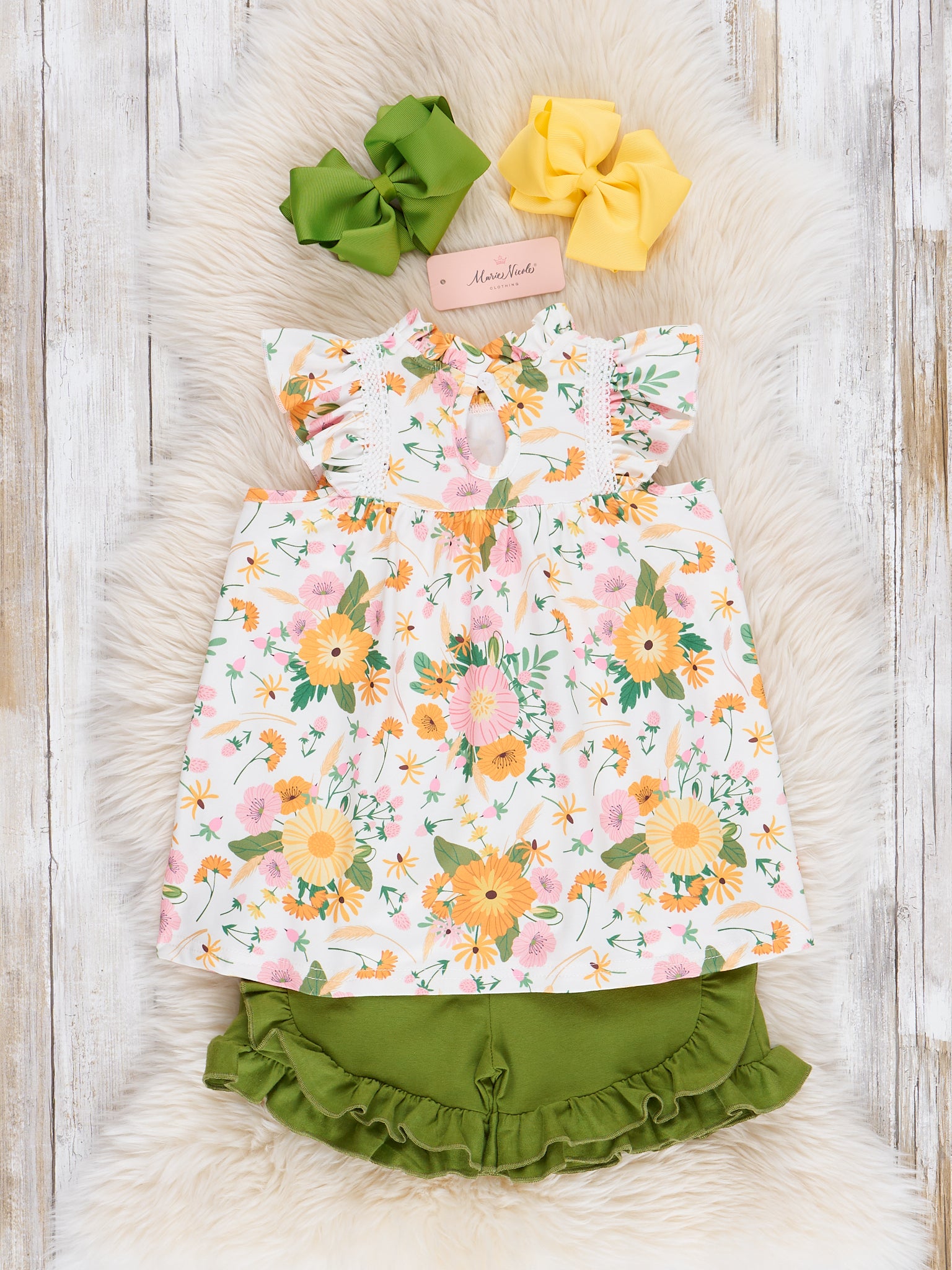 Yellow & Pink Wildflowers Ruffle Outfit - Marie Nicole Clothing