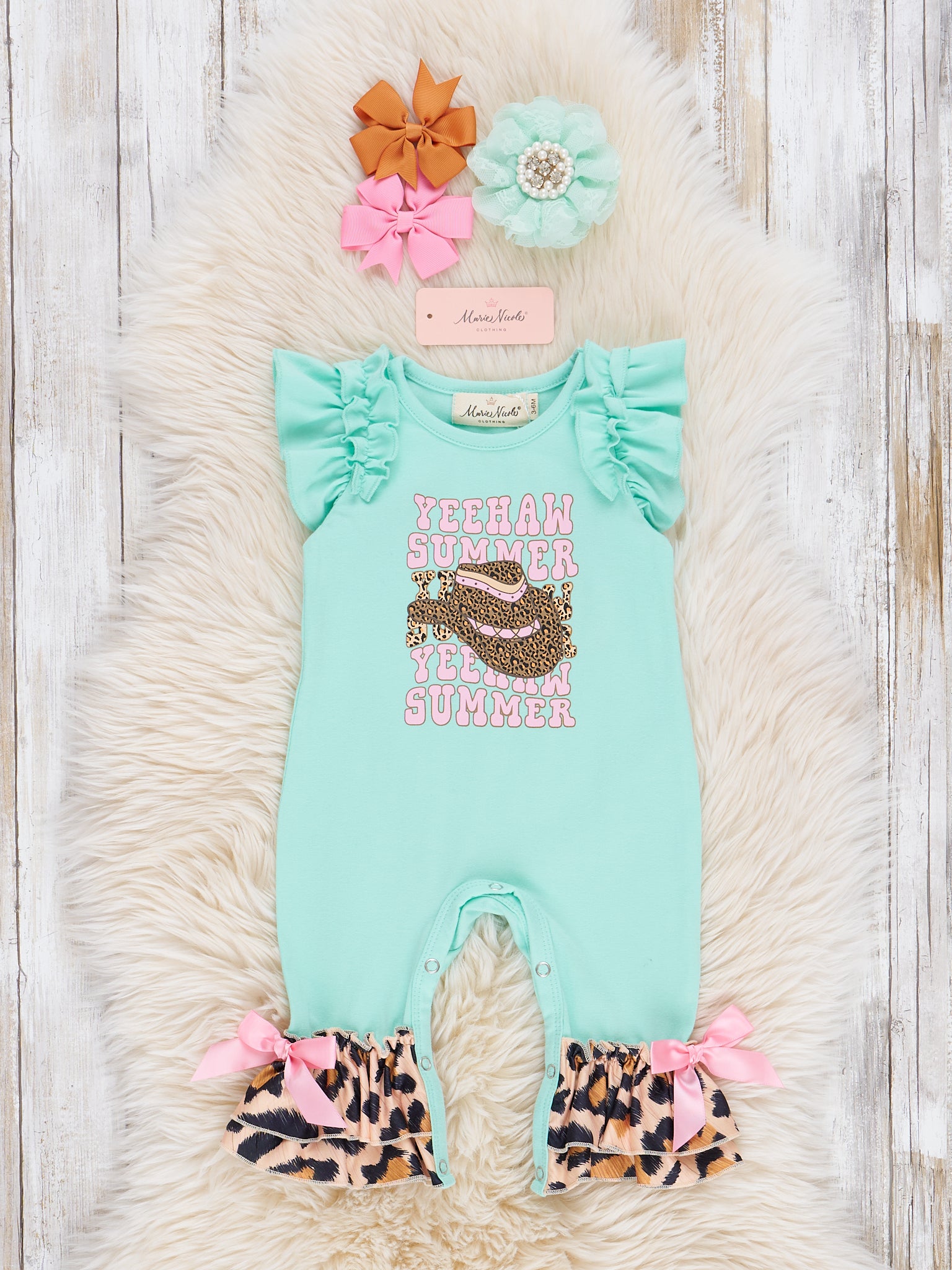Yeehaw Summer Mint Ruffle Romper - Marie Nicole Clothing