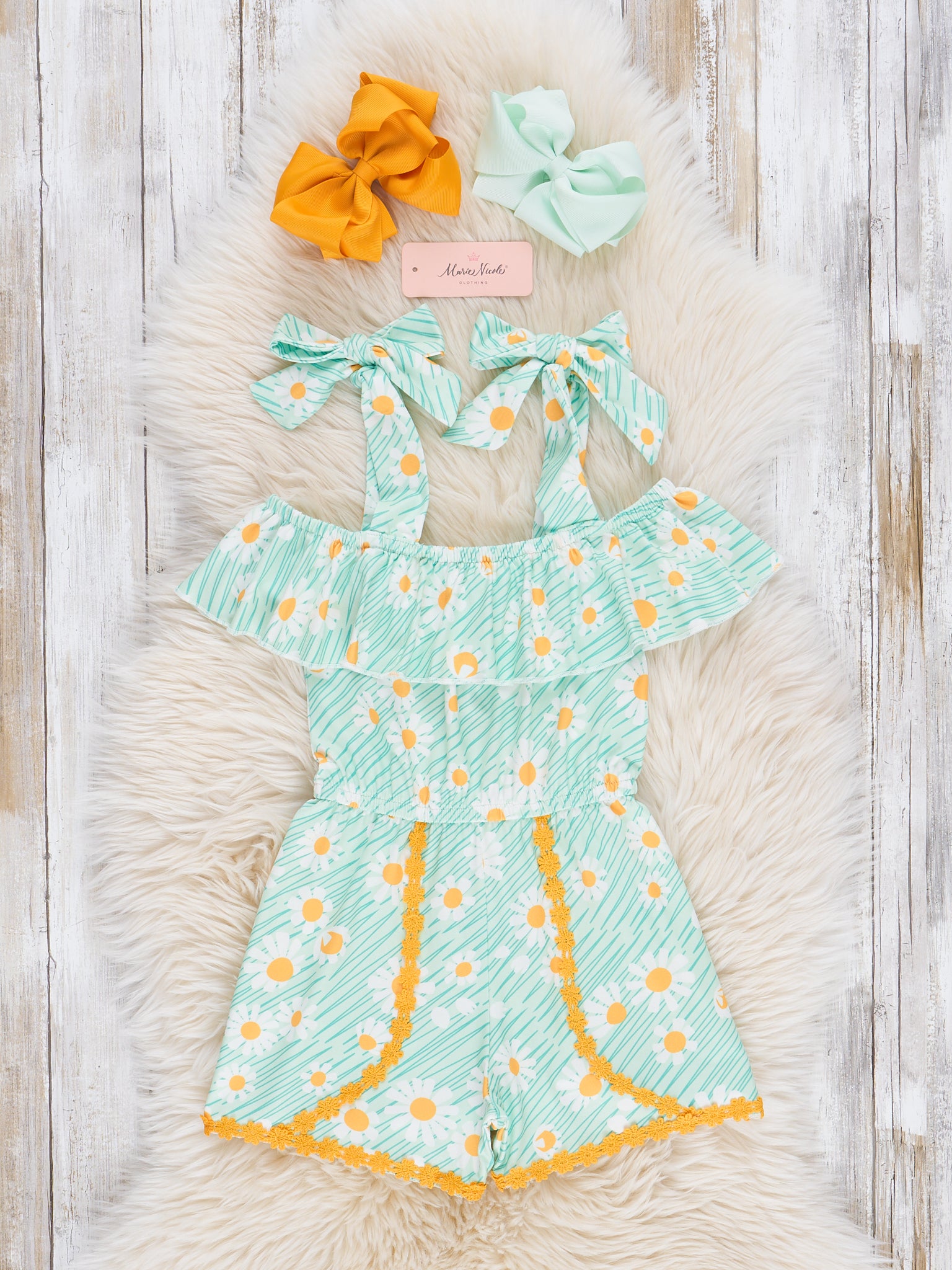Daisies & Doodles Ruffle Romper - Marie Nicole Clothing