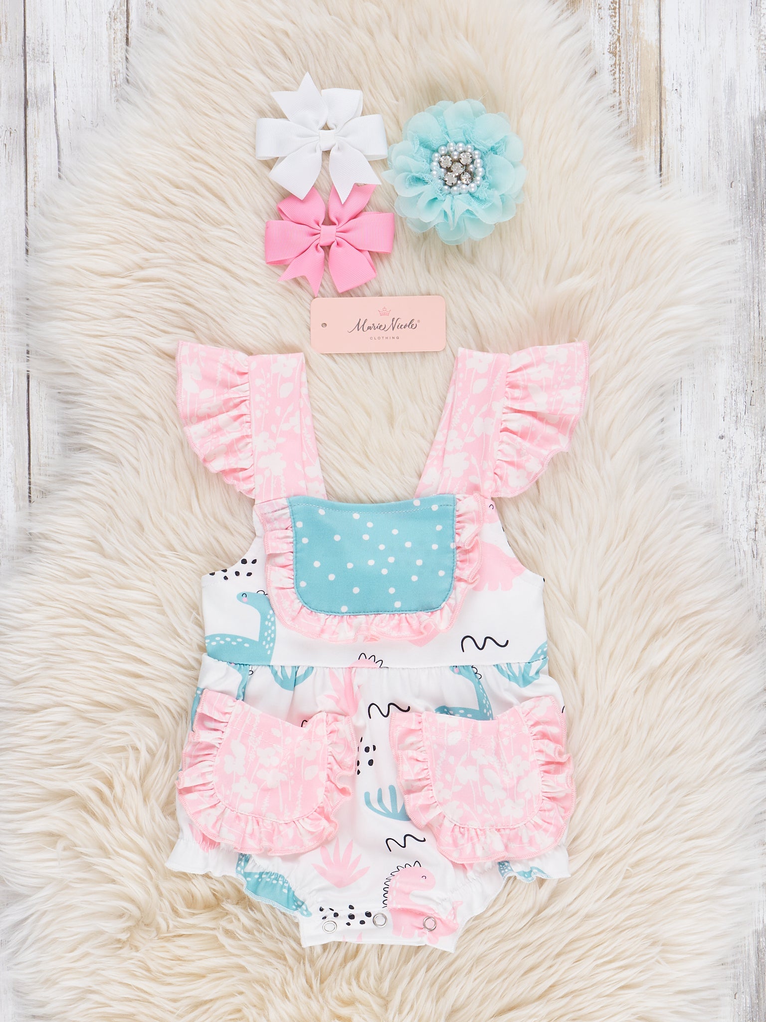Dinosaurs & Dots Ruffle Bubble Romper - Marie Nicole Clothing