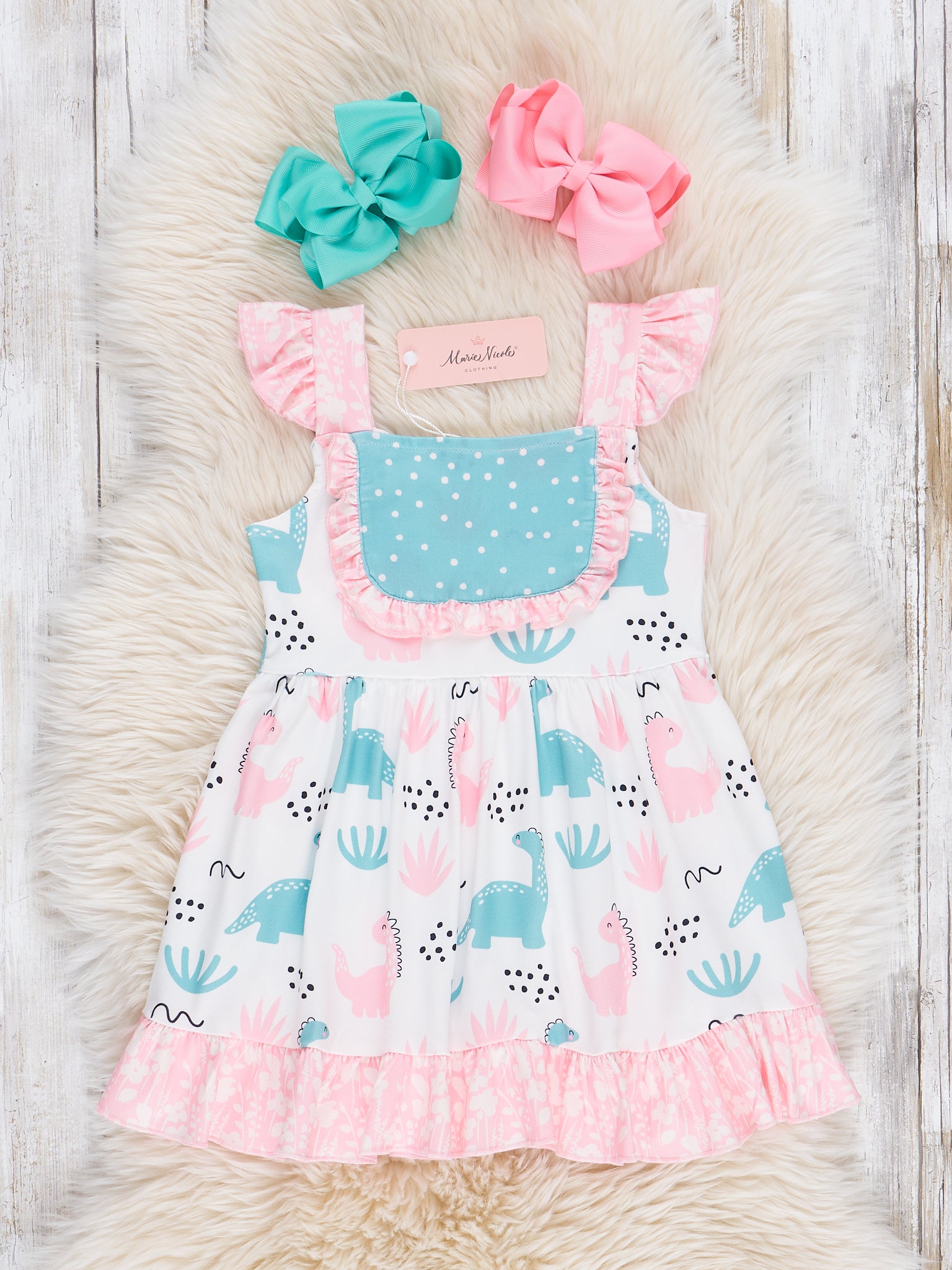 Dinosaurs & Dots Ruffle Dress - Marie Nicole Clothing