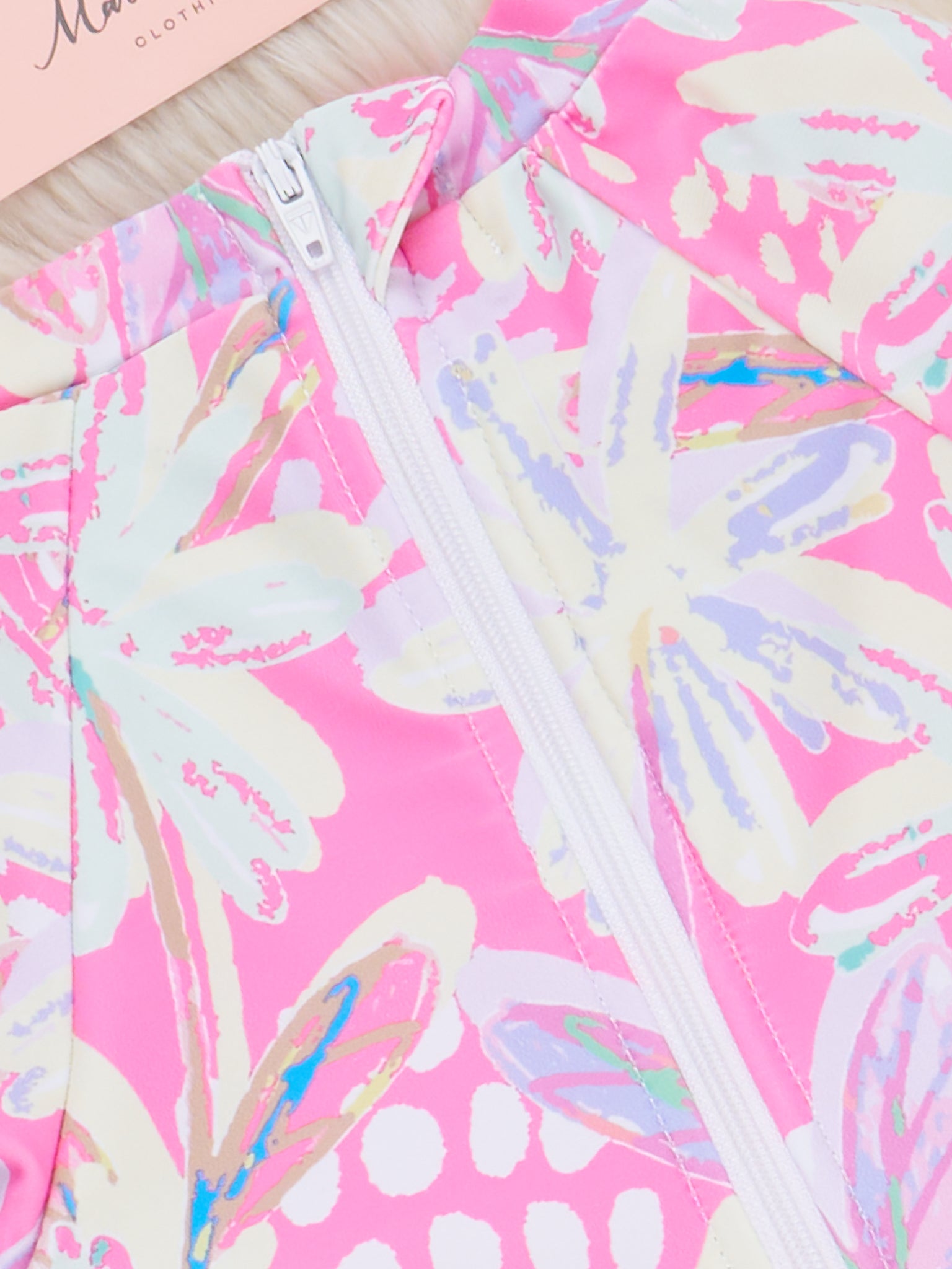 Tropical Pink Floral Ruffle Rashguard Swimsuit - Marie Nicole Clothing
