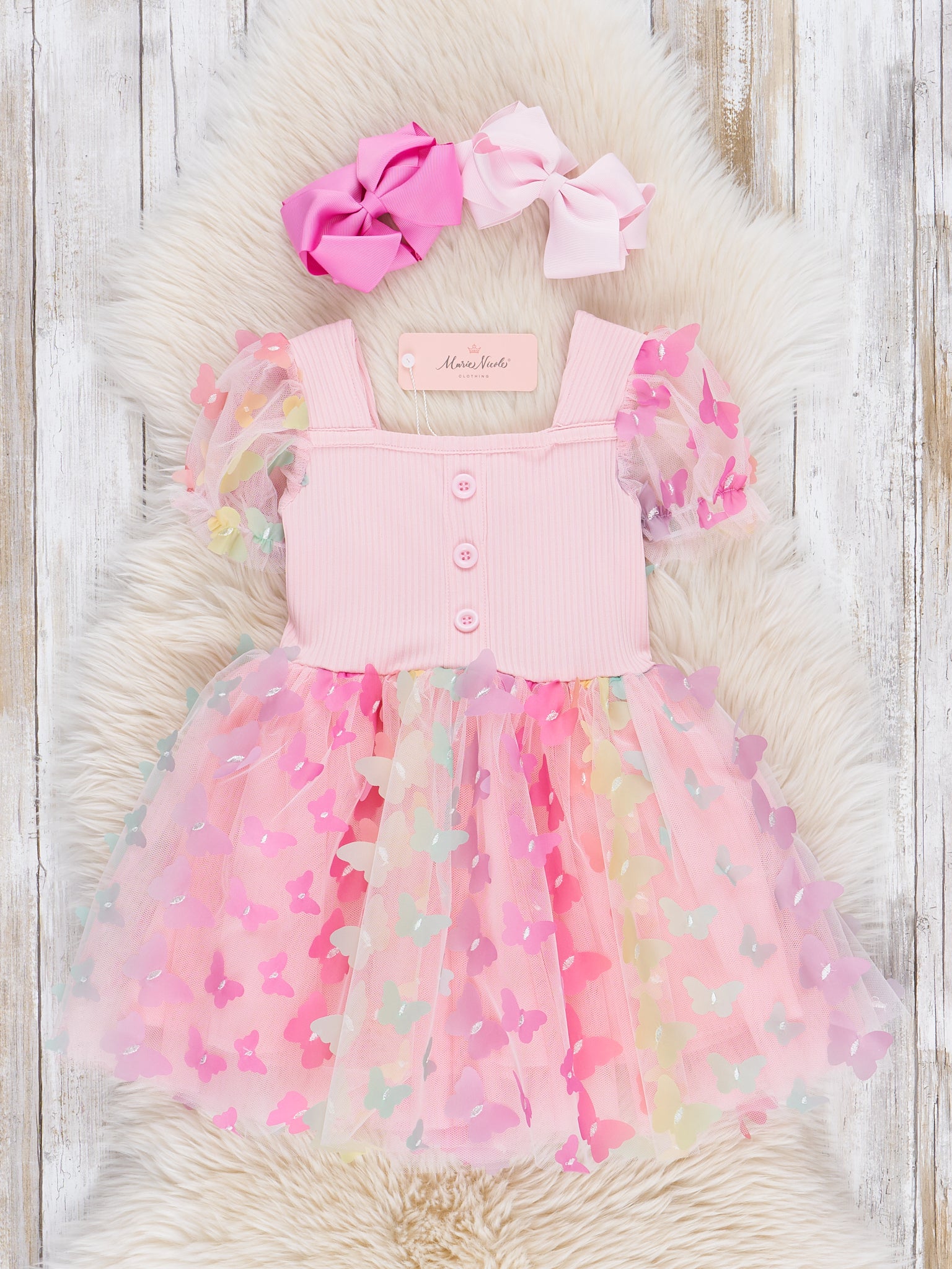 Pink Rainbow Butterflies Tulle Dress - Marie Nicole Clothing