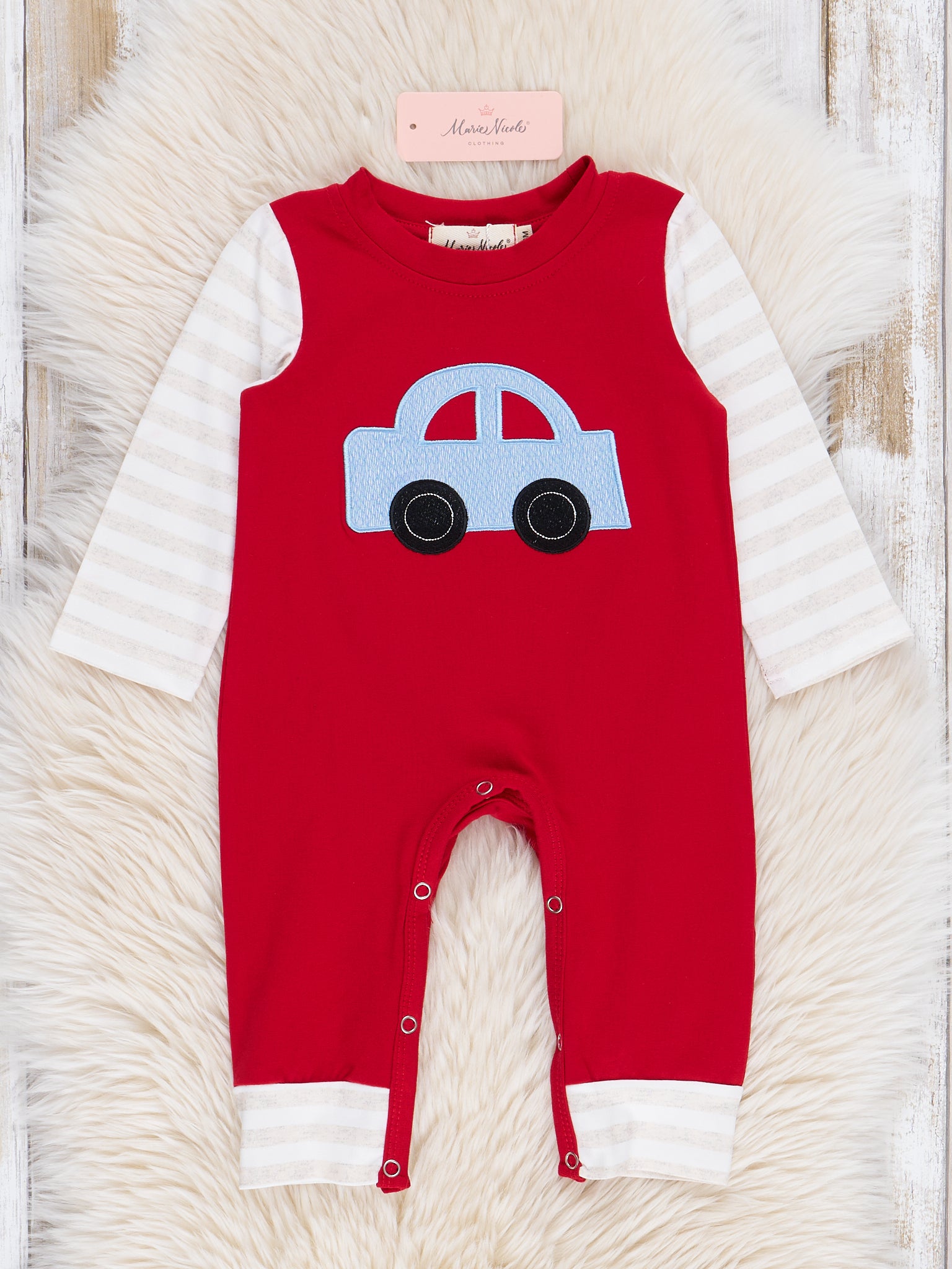 Red Heart Car Raglan Romper - Marie Nicole Clothing