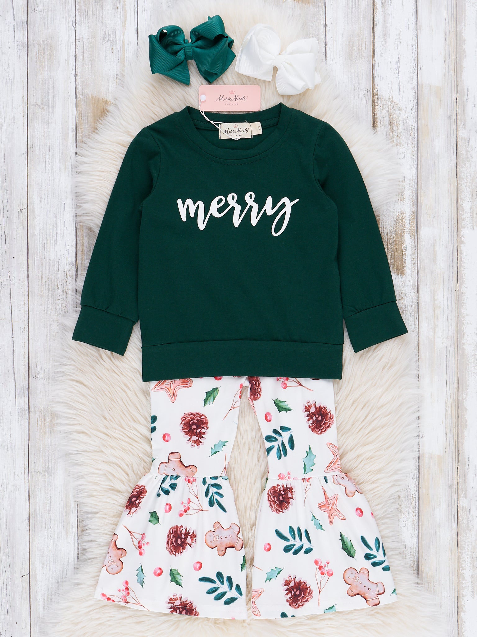 Hunter Green Merry Bell Bottom Outfit - Marie Nicole Clothing