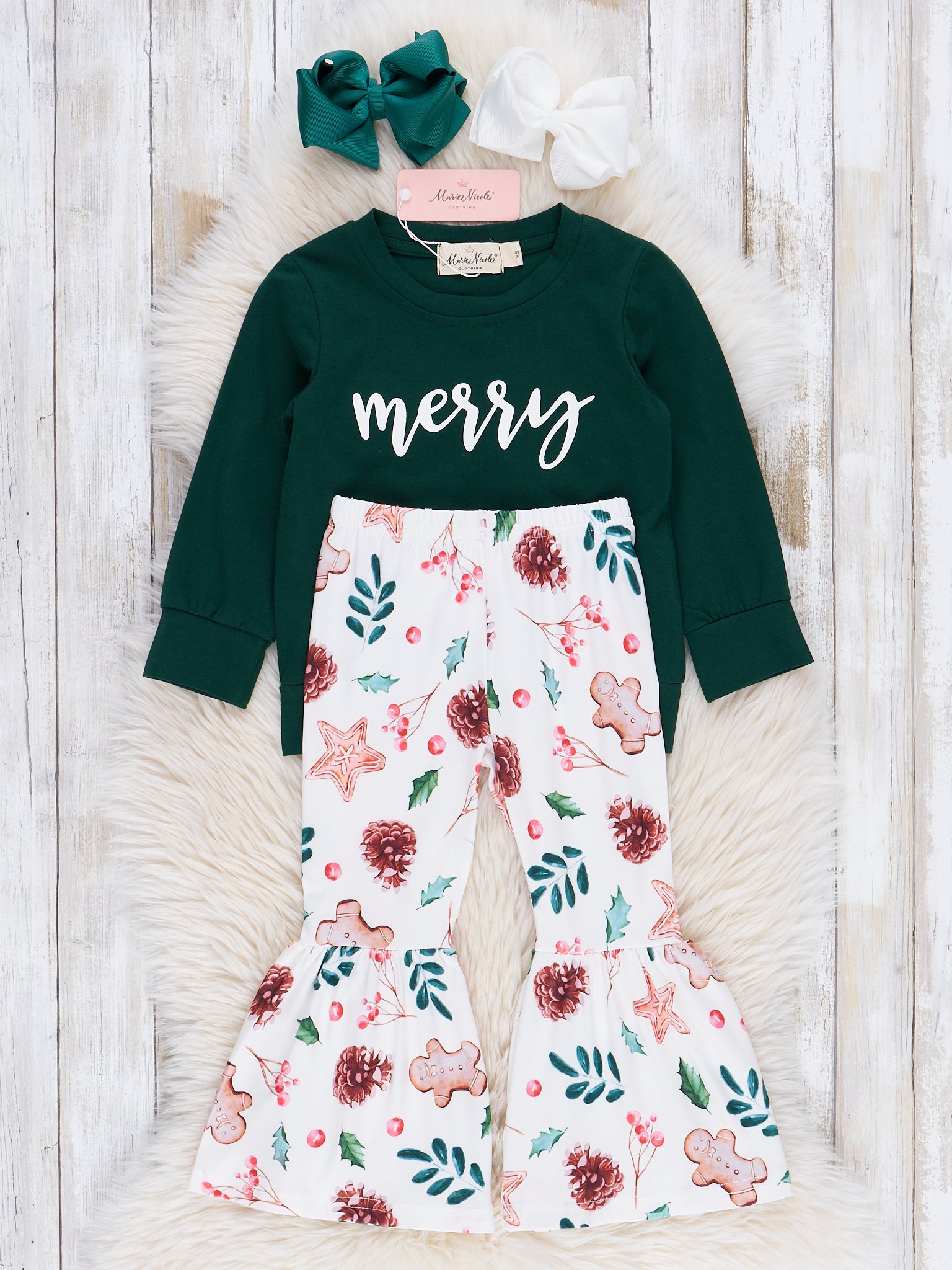 Hunter Green Merry Bell Bottom Outfit - Marie Nicole Clothing