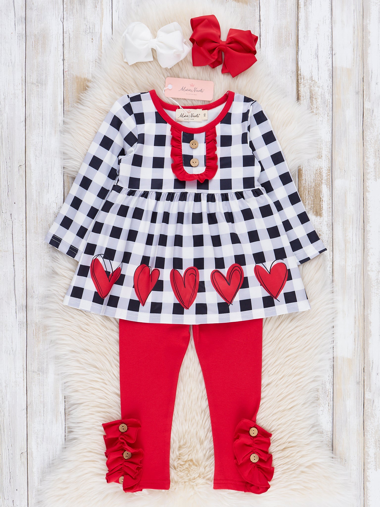 Black & White Gingham Hearts Outfit - Marie Nicole Clothing