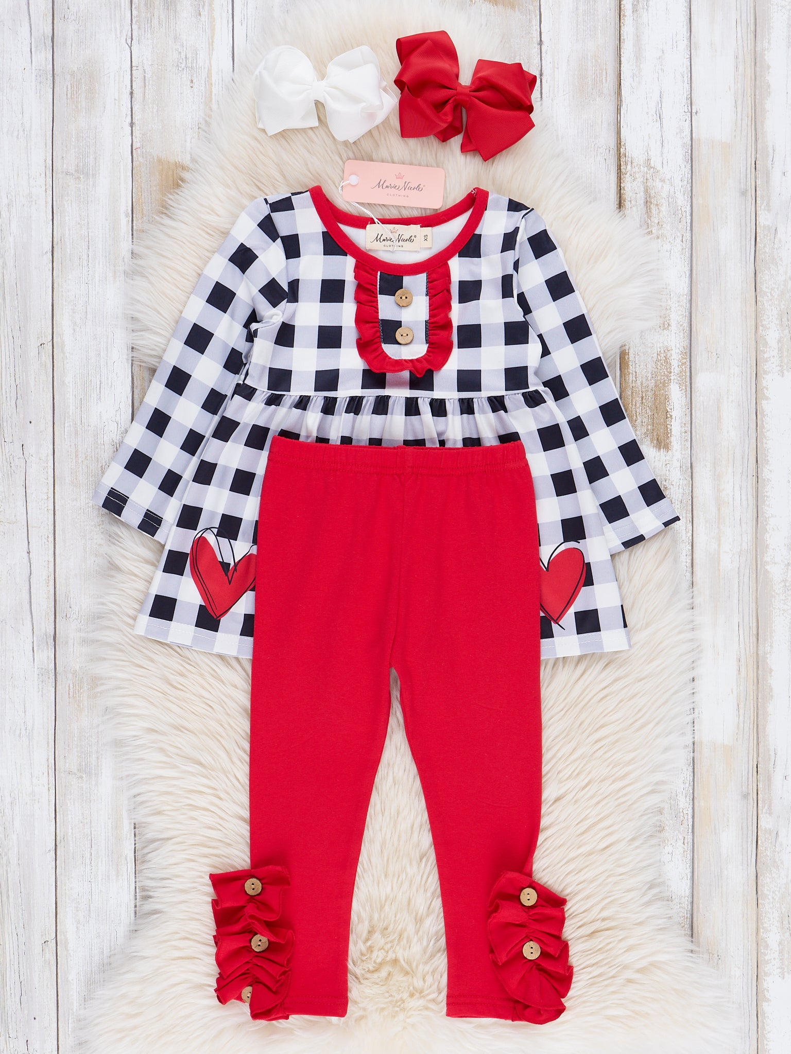 Black & White Gingham Hearts Outfit - Marie Nicole Clothing