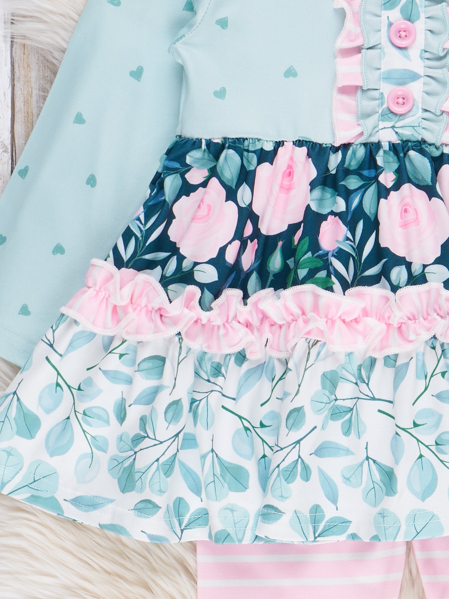 Hearts & Pink Stripes Ruffle Outfit - Marie Nicole Clothing