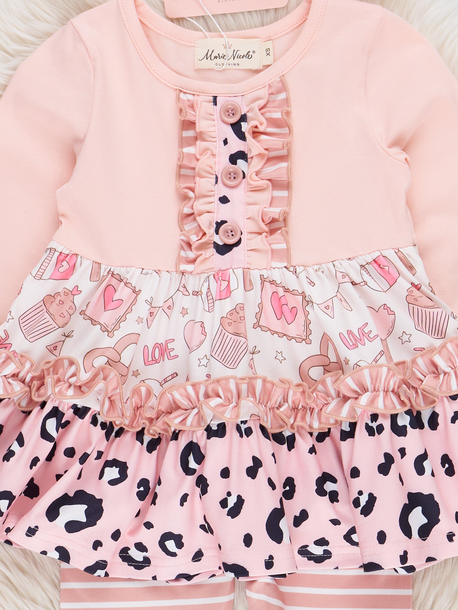 Peach Leopard Stripes Ruffle Outfit - Marie Nicole Clothing