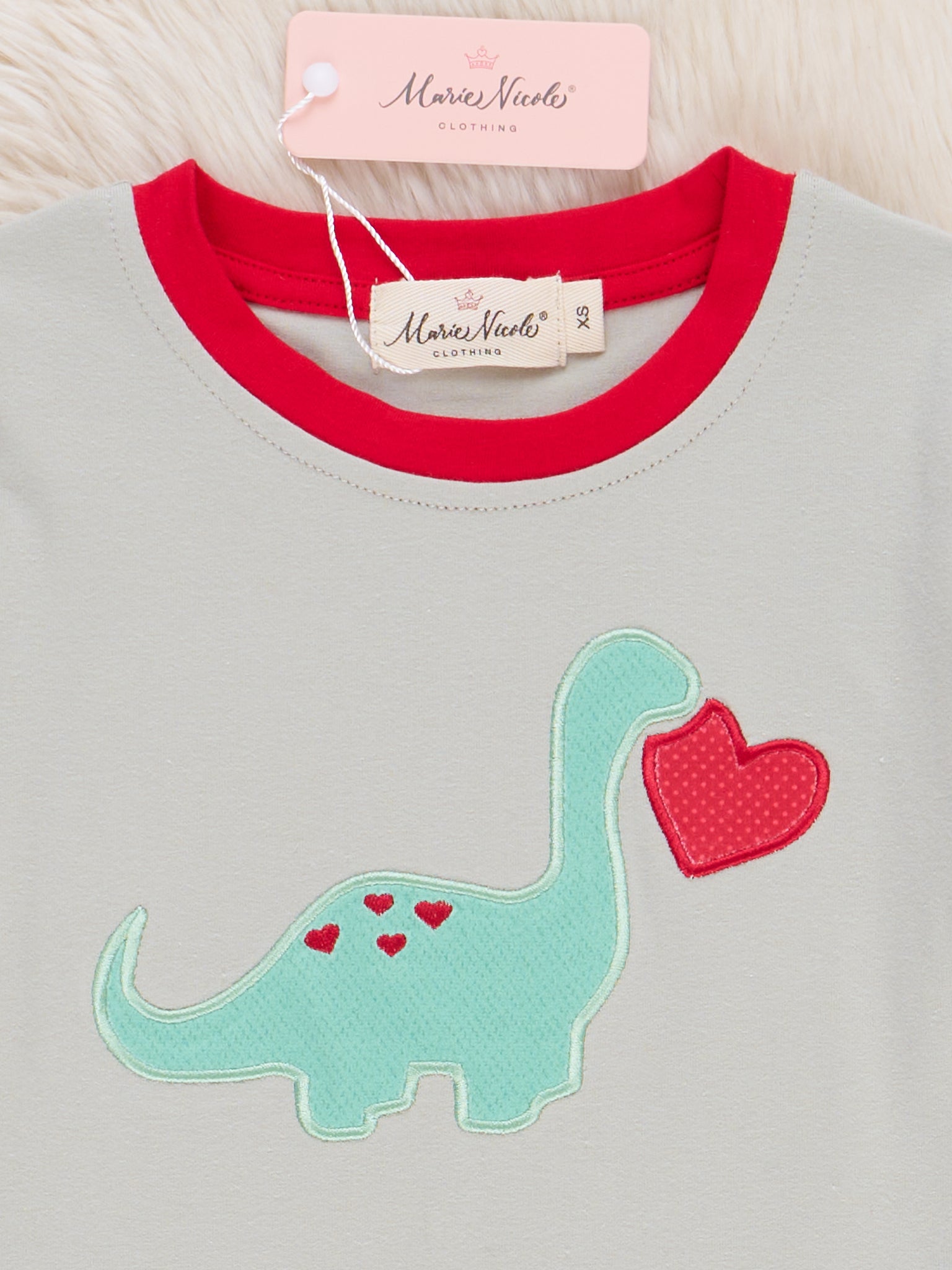 Grey Dino Love Raglan Shirt - Marie Nicole Clothing