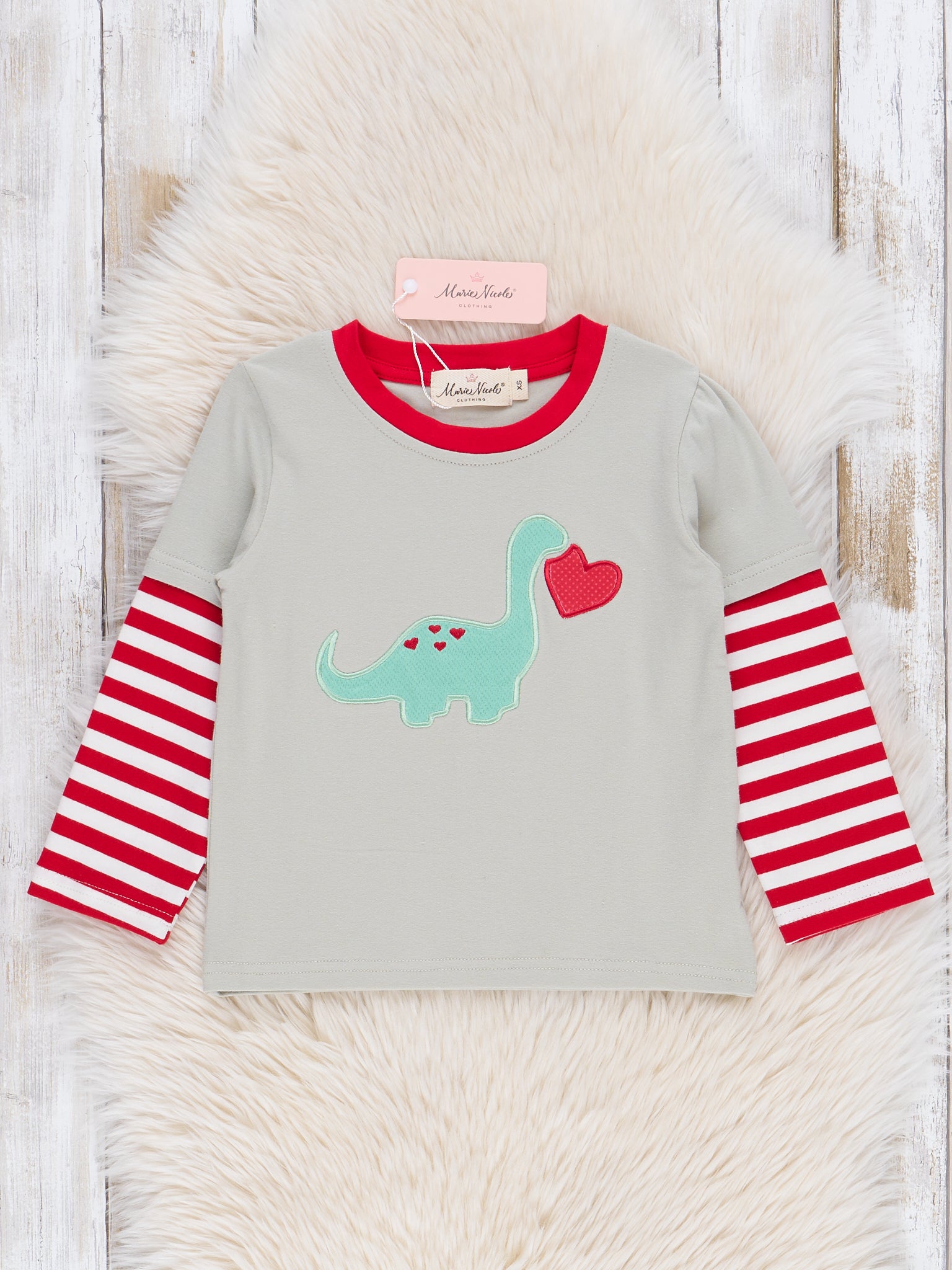Grey Dino Love Raglan Shirt - Marie Nicole Clothing