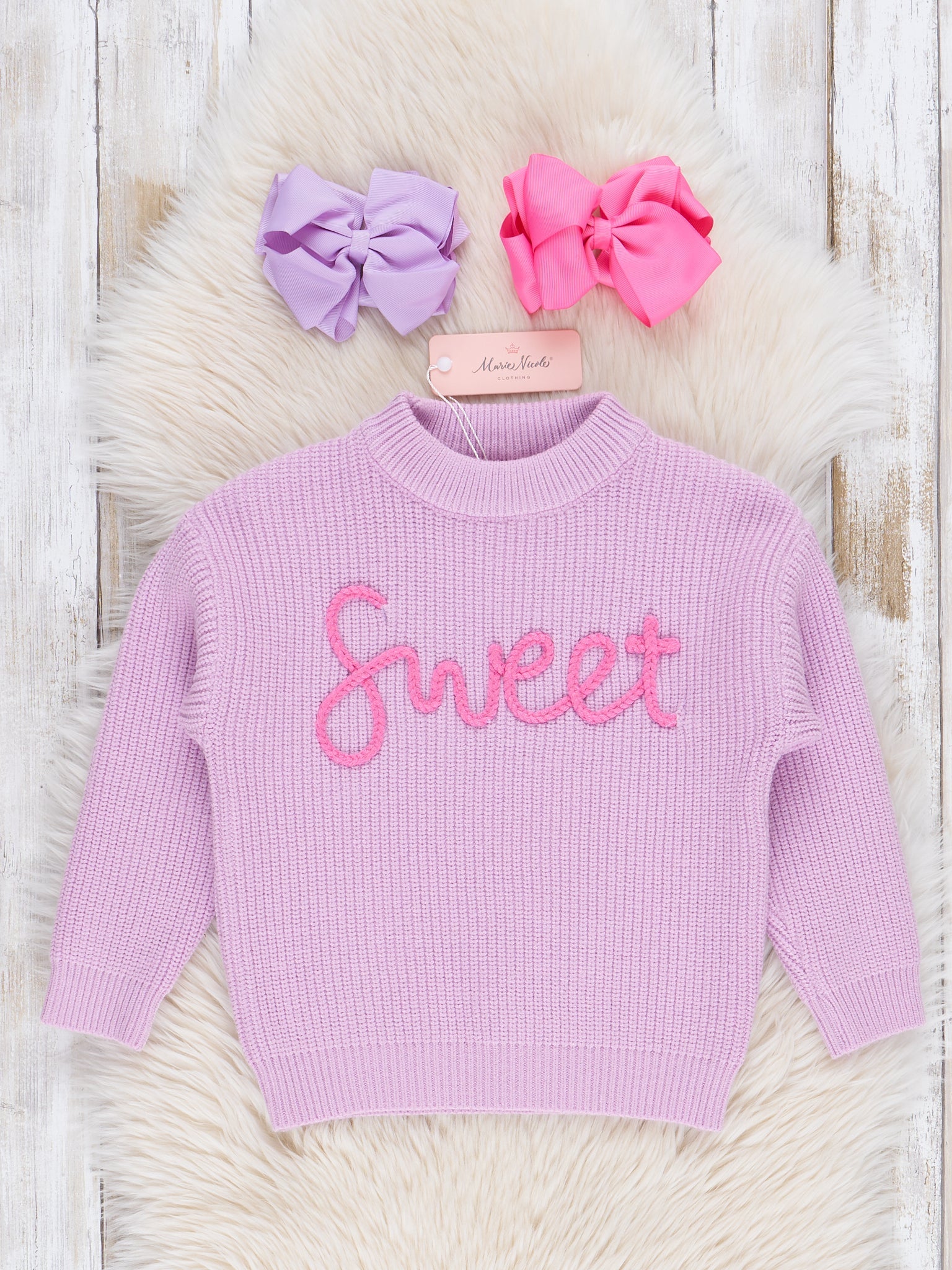 Lavender Embroidered "Sweet" Sweater - Marie Nicole Clothing