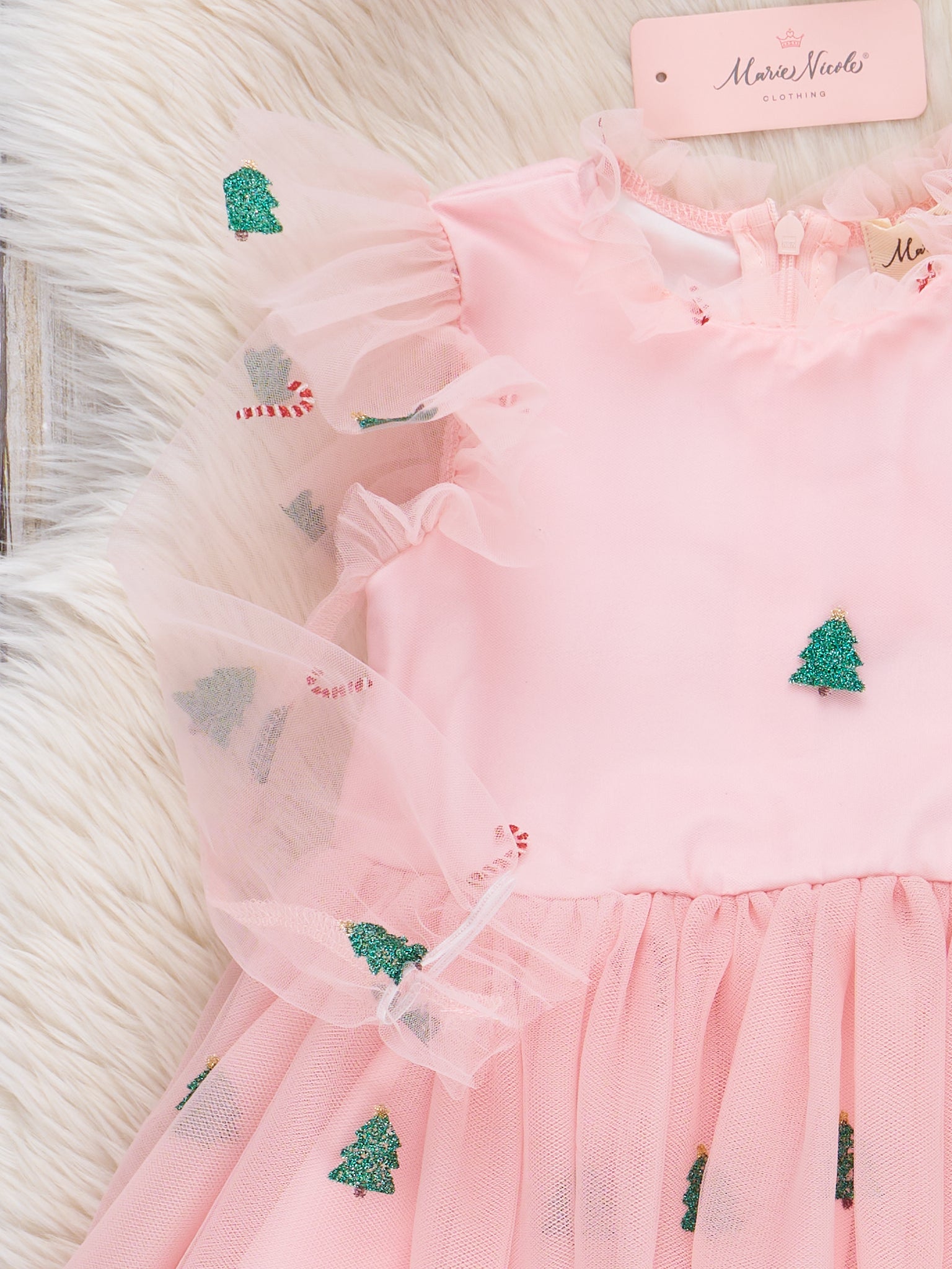Pink Christmas Time Tulle Dress - Marie Nicole Clothing