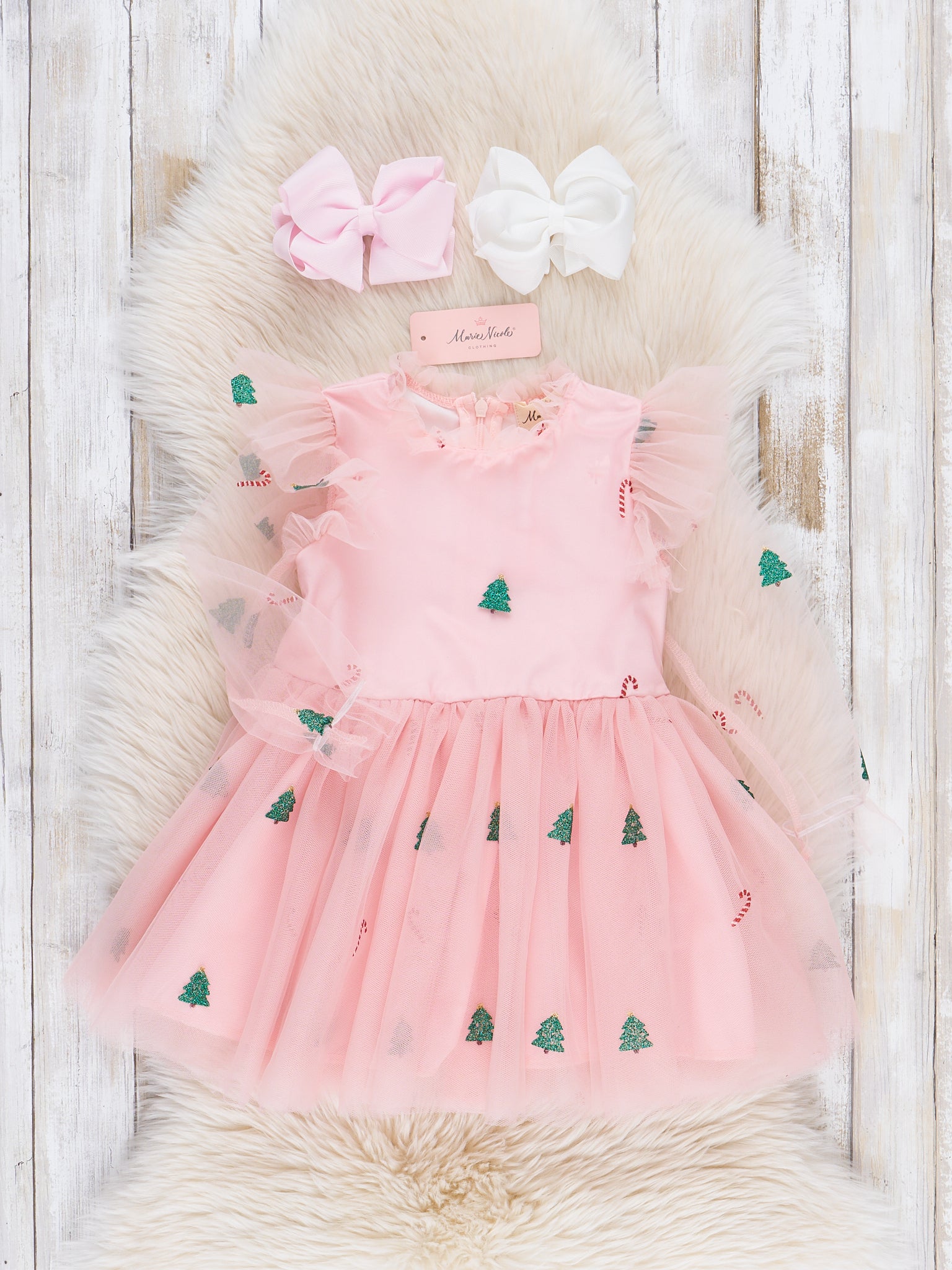 Pink Christmas Time Tulle Dress - Marie Nicole Clothing