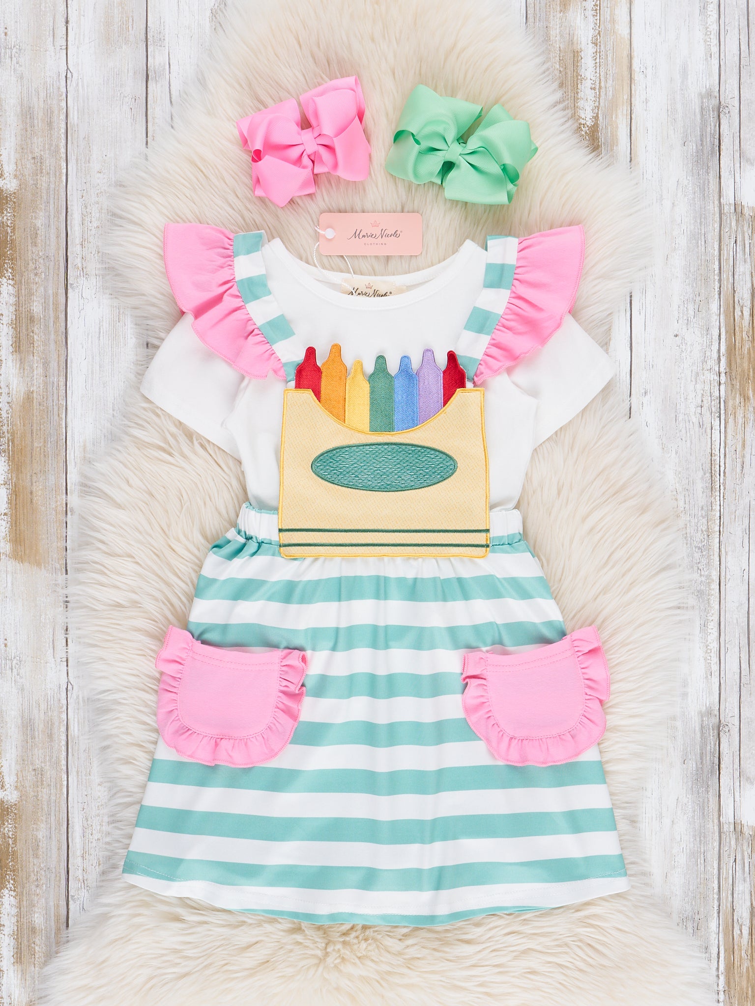 Striped Embroidered Crayon Box Skirtall Outfit - Marie Nicole Clothing