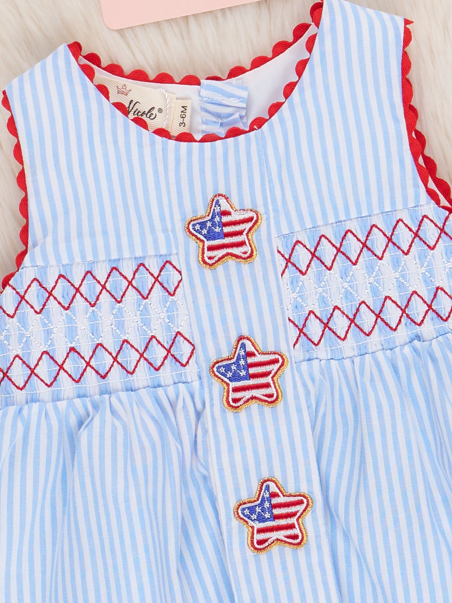 Freedom Stars Smocked Bubble Romper - Marie Nicole Clothing