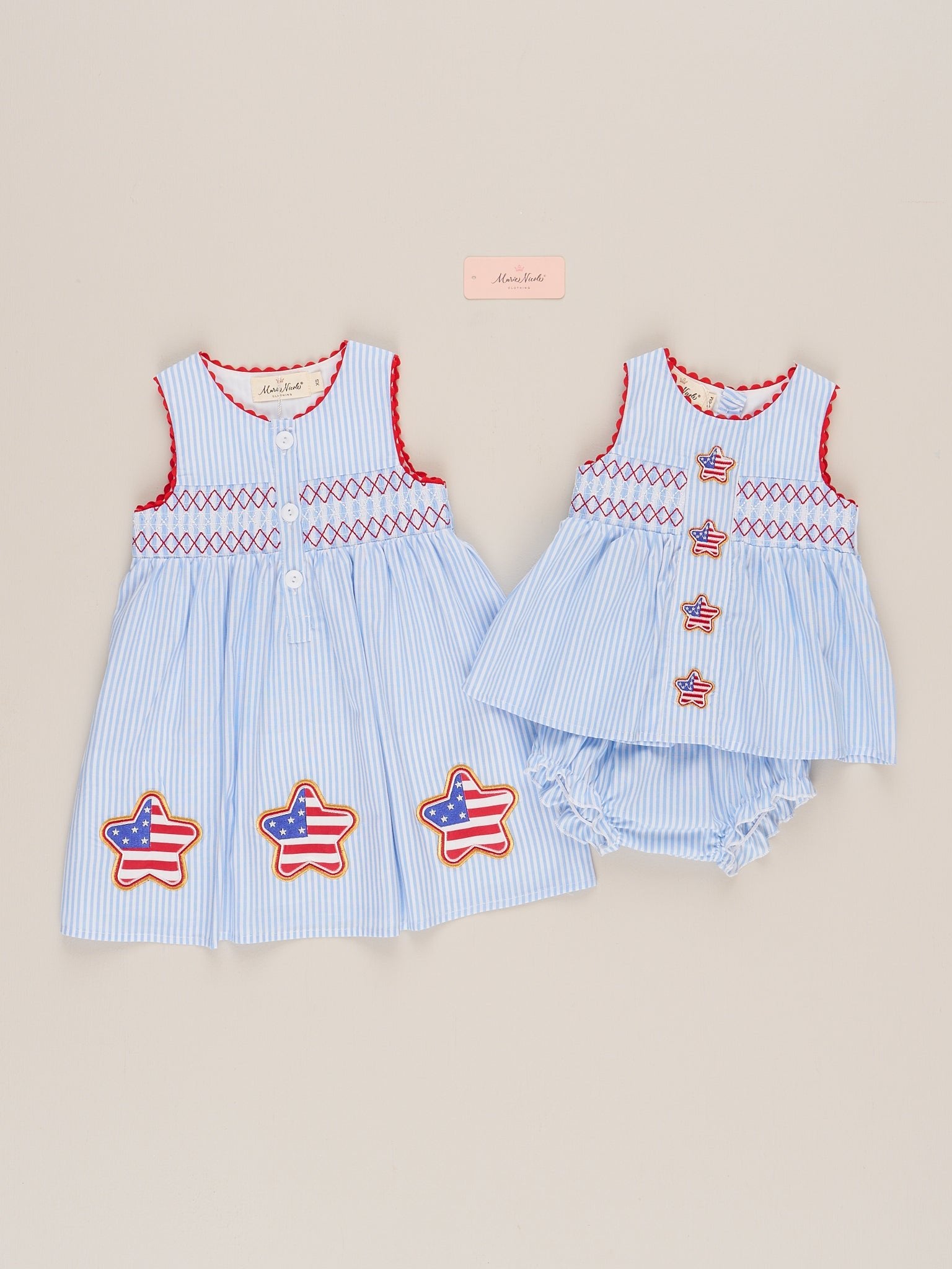 Freedom Stars Smocked Bubble Romper - Marie Nicole Clothing