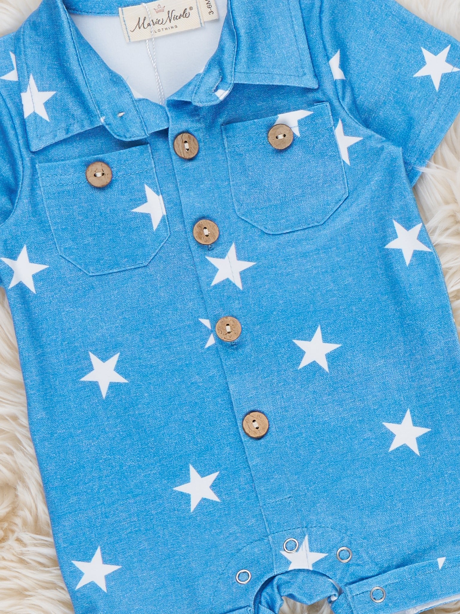 Patriotic Stars Button - Up Romper - Marie Nicole Clothing