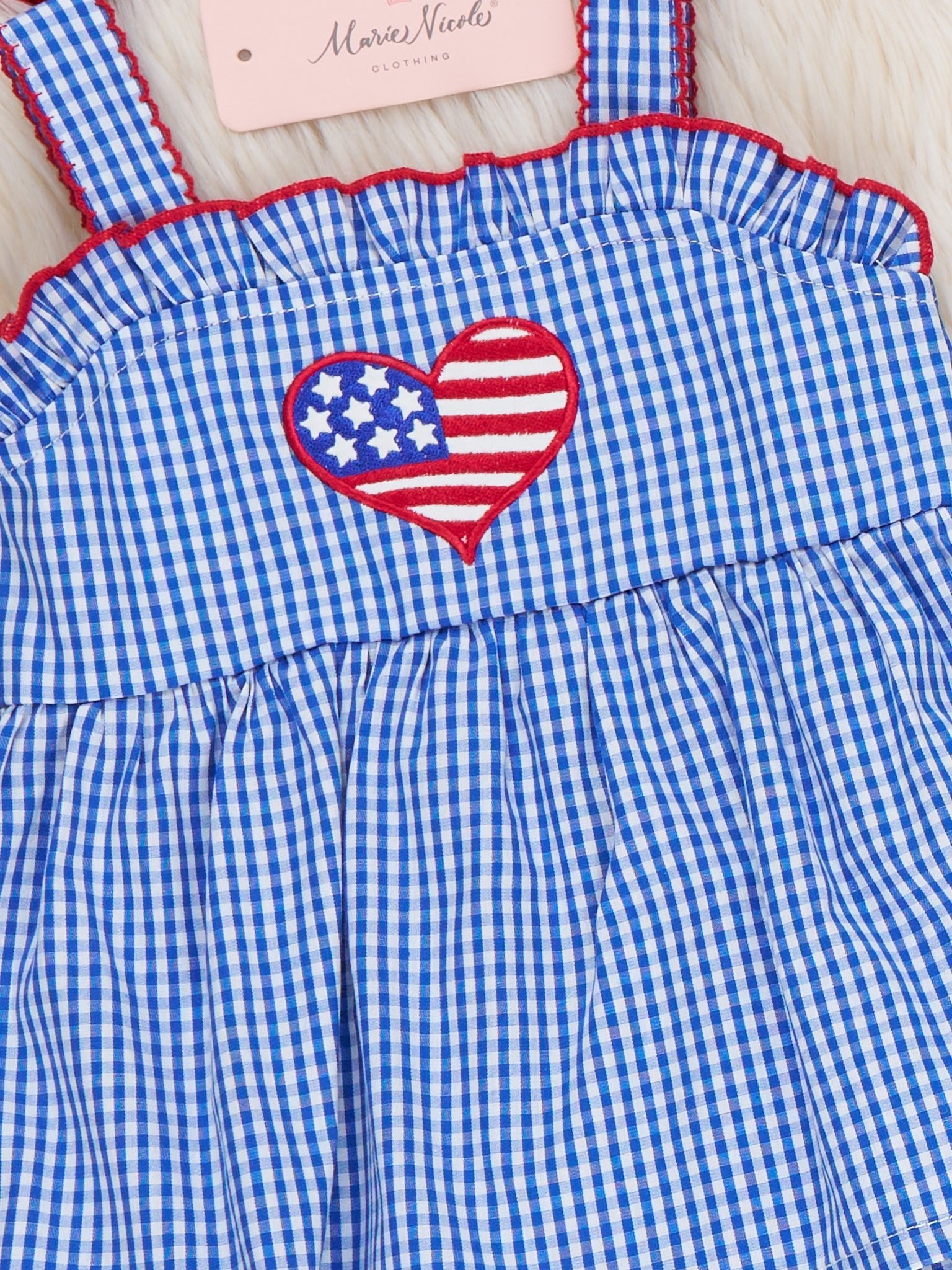 Freedom Heart Embroidered 100% Cotton Ruffle Bloomers Outfit - Marie Nicole Clothing