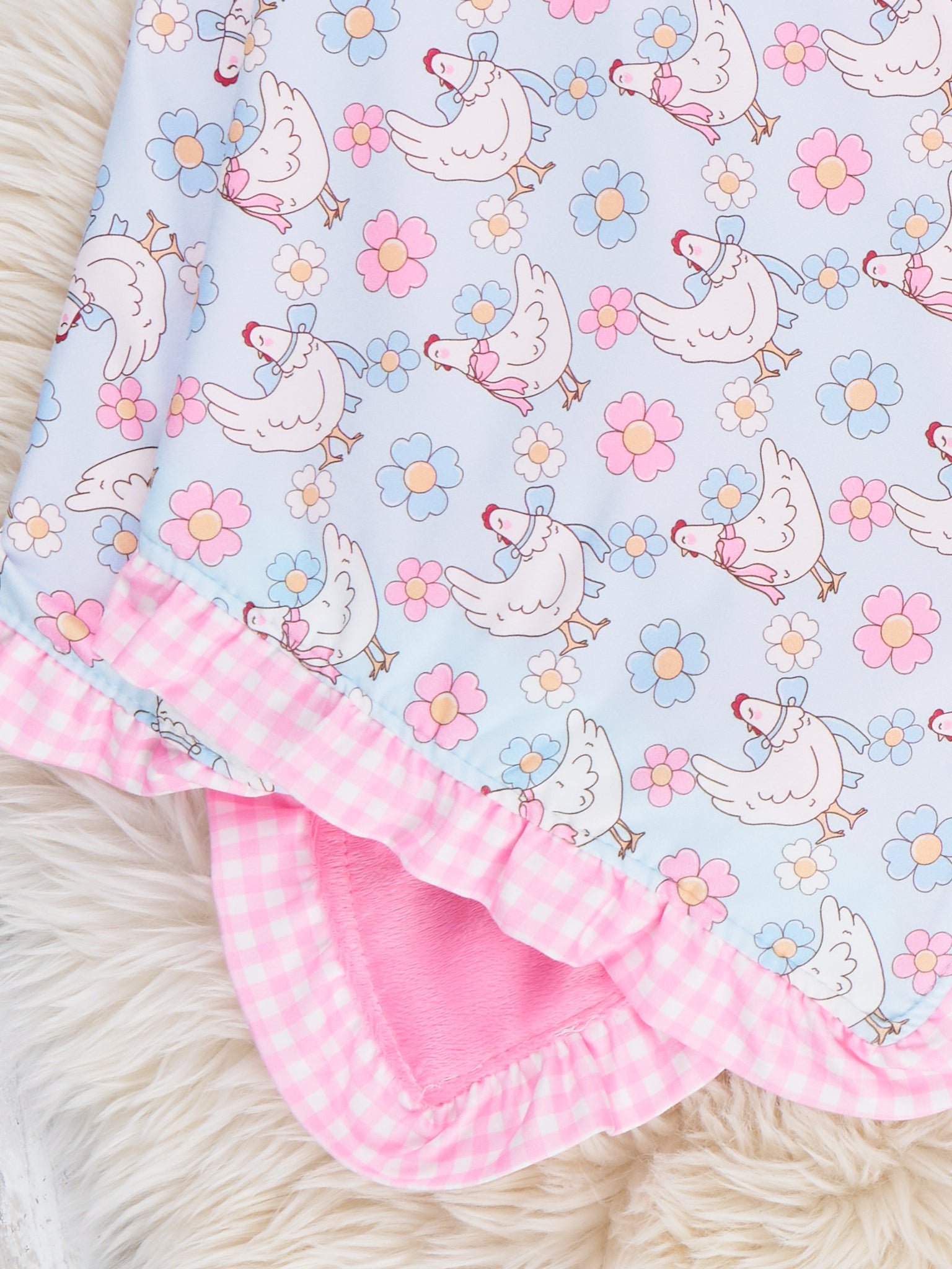 Happy Chickens Ruffle Blanket - Marie Nicole Clothing