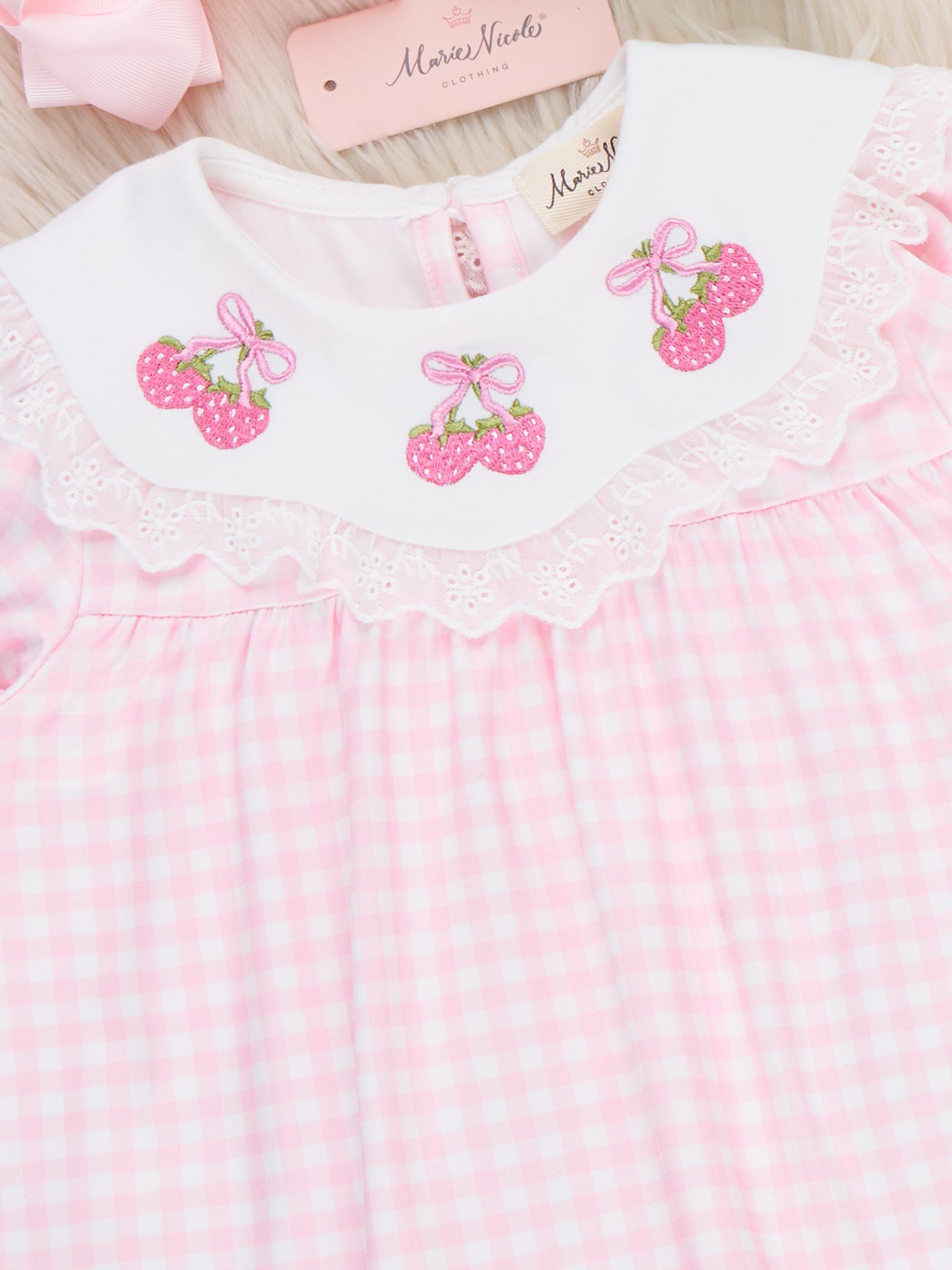 Sweet Strawberries Embroidered Gingham Outfit - Marie Nicole Clothing
