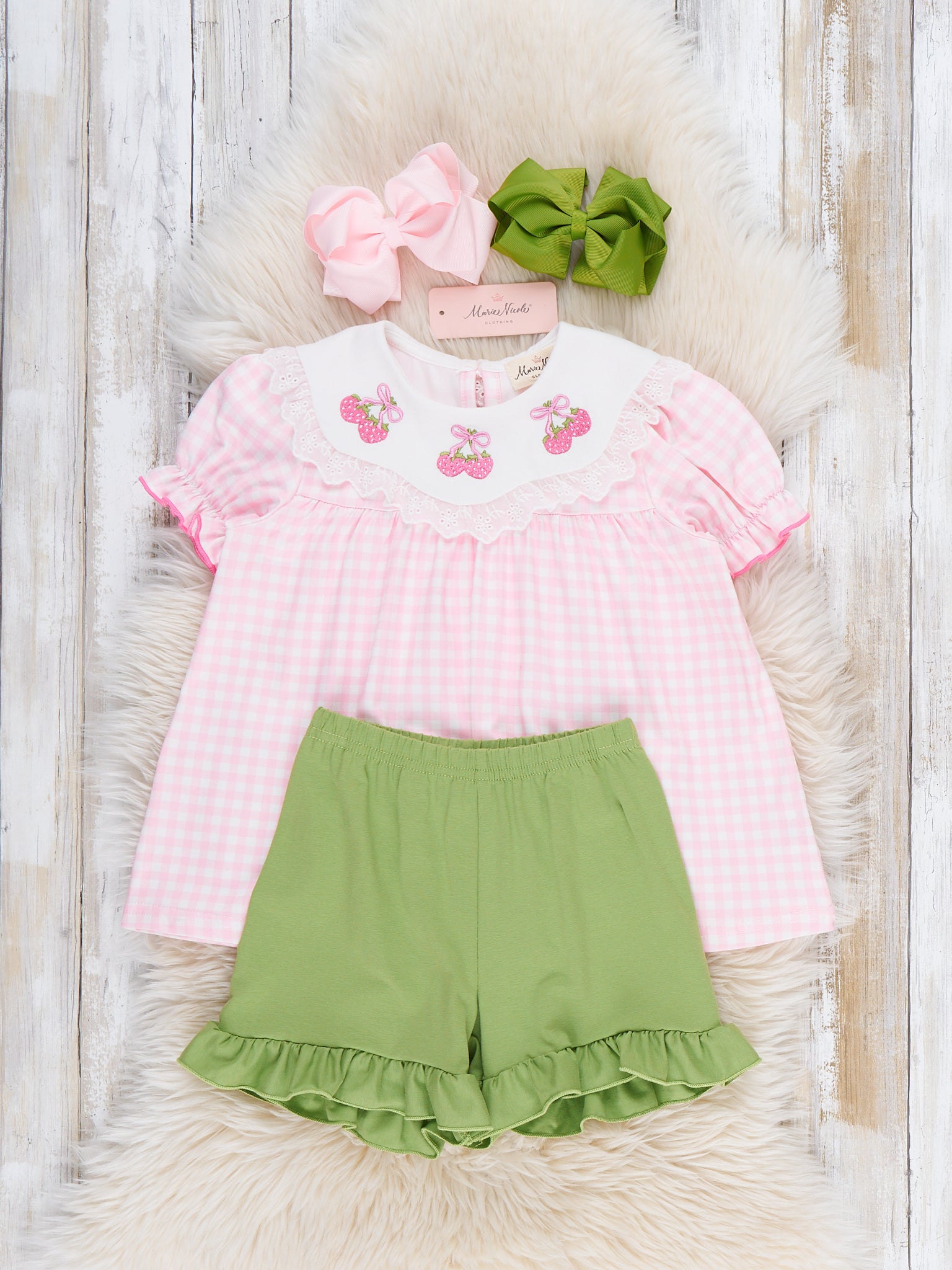 Sweet Strawberries Embroidered Gingham Outfit - Marie Nicole Clothing