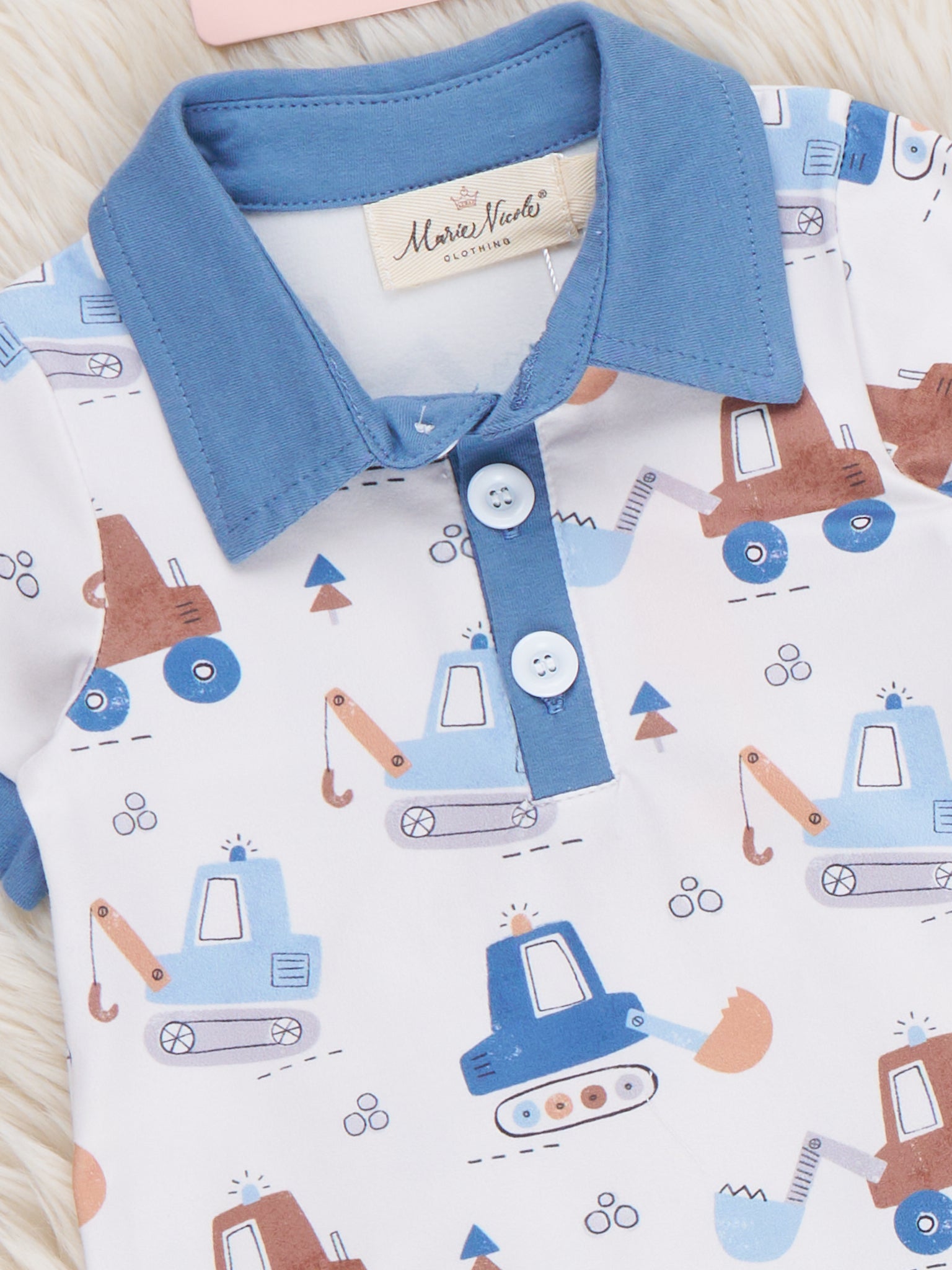 Busy Excavators Polo Romper - Marie Nicole Clothing