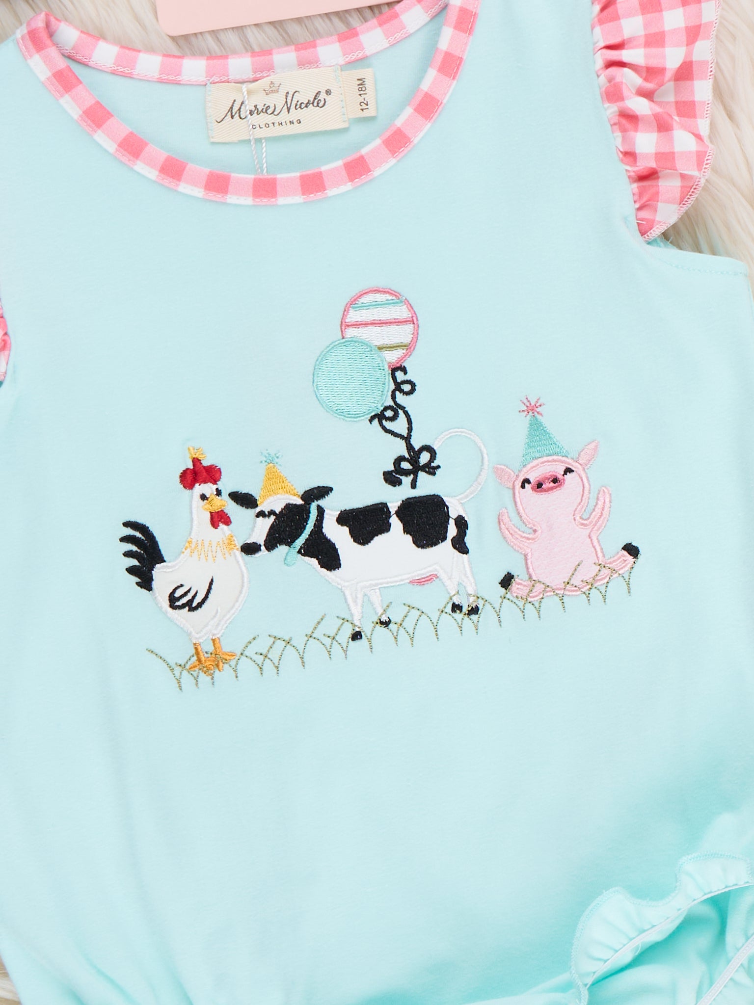 Barnyard Balloon Embroidered Ruffle Bubble Romper - Marie Nicole Clothing
