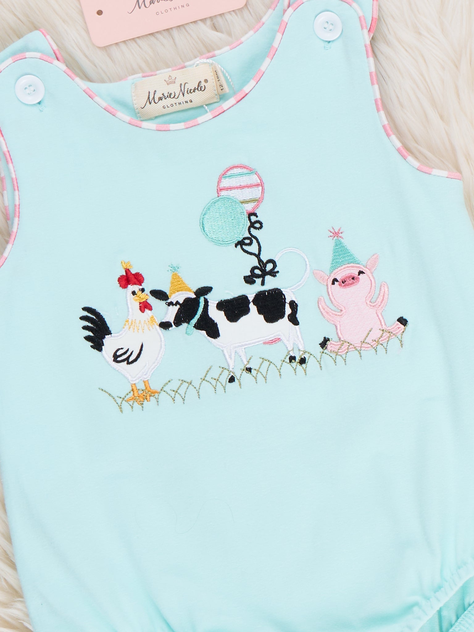 Barnyard Balloon Embroidered Bubble Romper - Marie Nicole Clothing