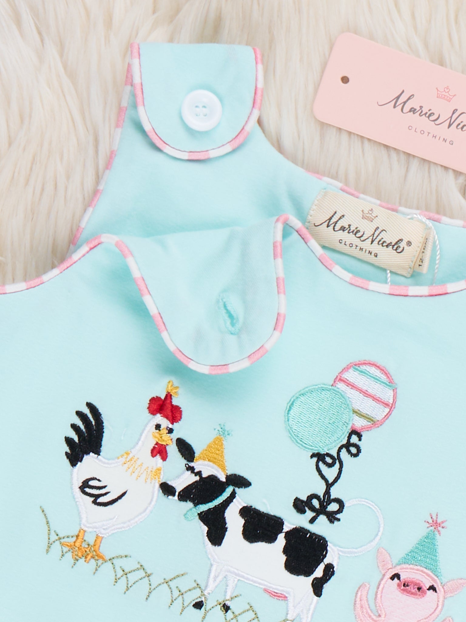 Barnyard Balloon Embroidered Bubble Romper - Marie Nicole Clothing