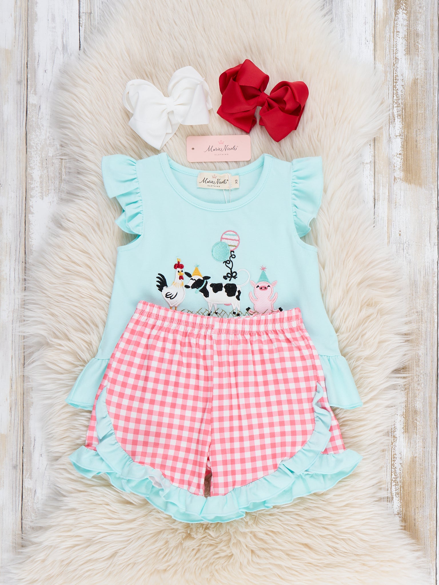Barnyard Balloon Embroidered Ruffle Outfit - Marie Nicole Clothing