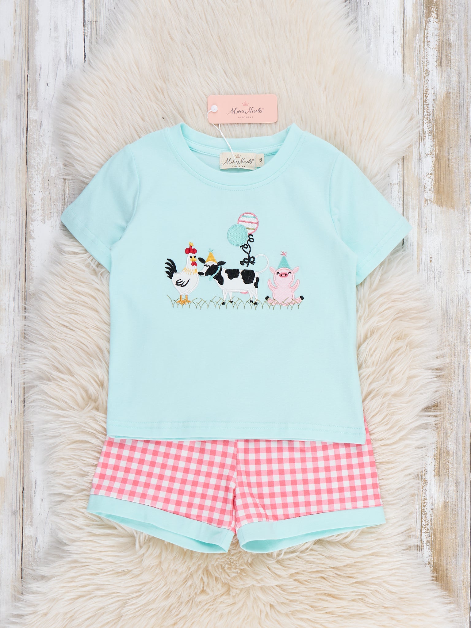Barnyard Balloon Embroidered Outfit - Marie Nicole Clothing