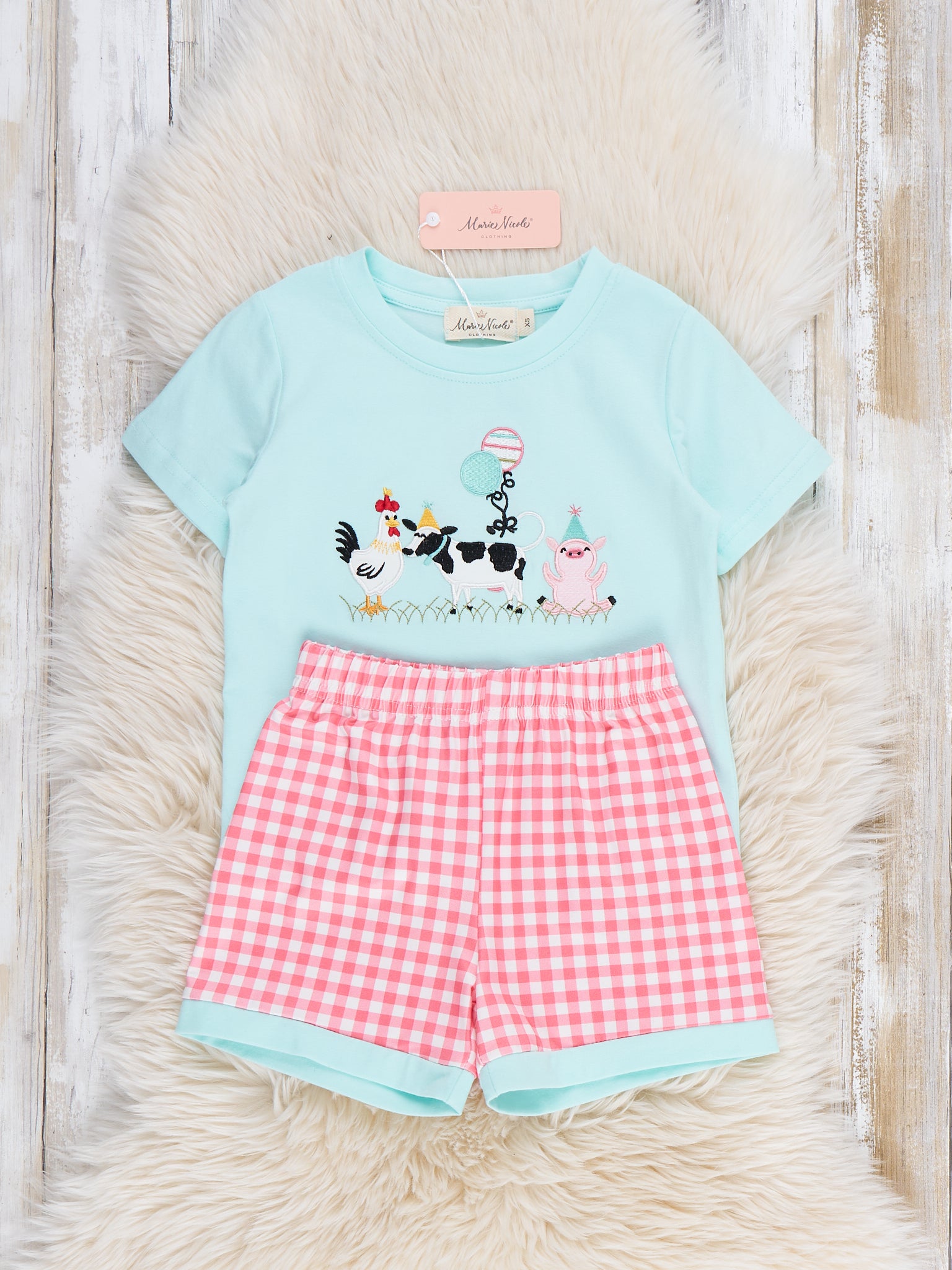 Barnyard Balloon Embroidered Outfit - Marie Nicole Clothing