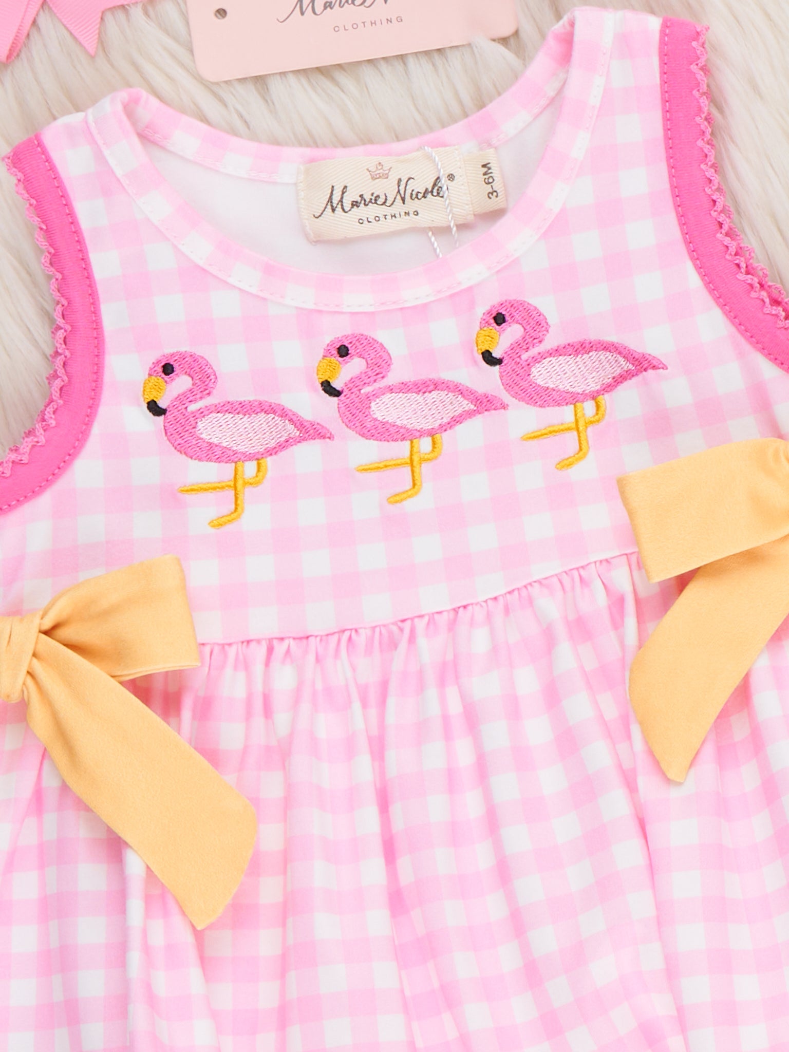 Sunny Flamingos Gingham Embroidered Bloomers Outfit - Marie Nicole Clothing