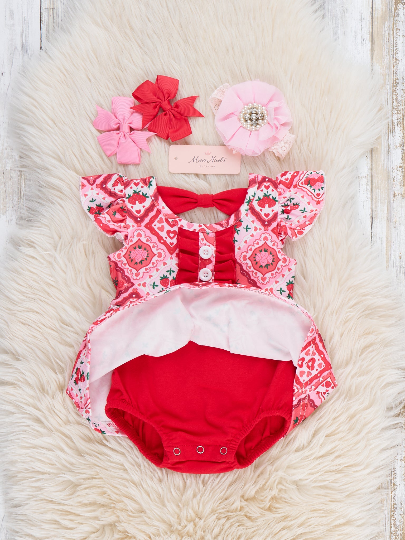 Strawberry Garden Ruffle Bubble Romper - Marie Nicole Clothing