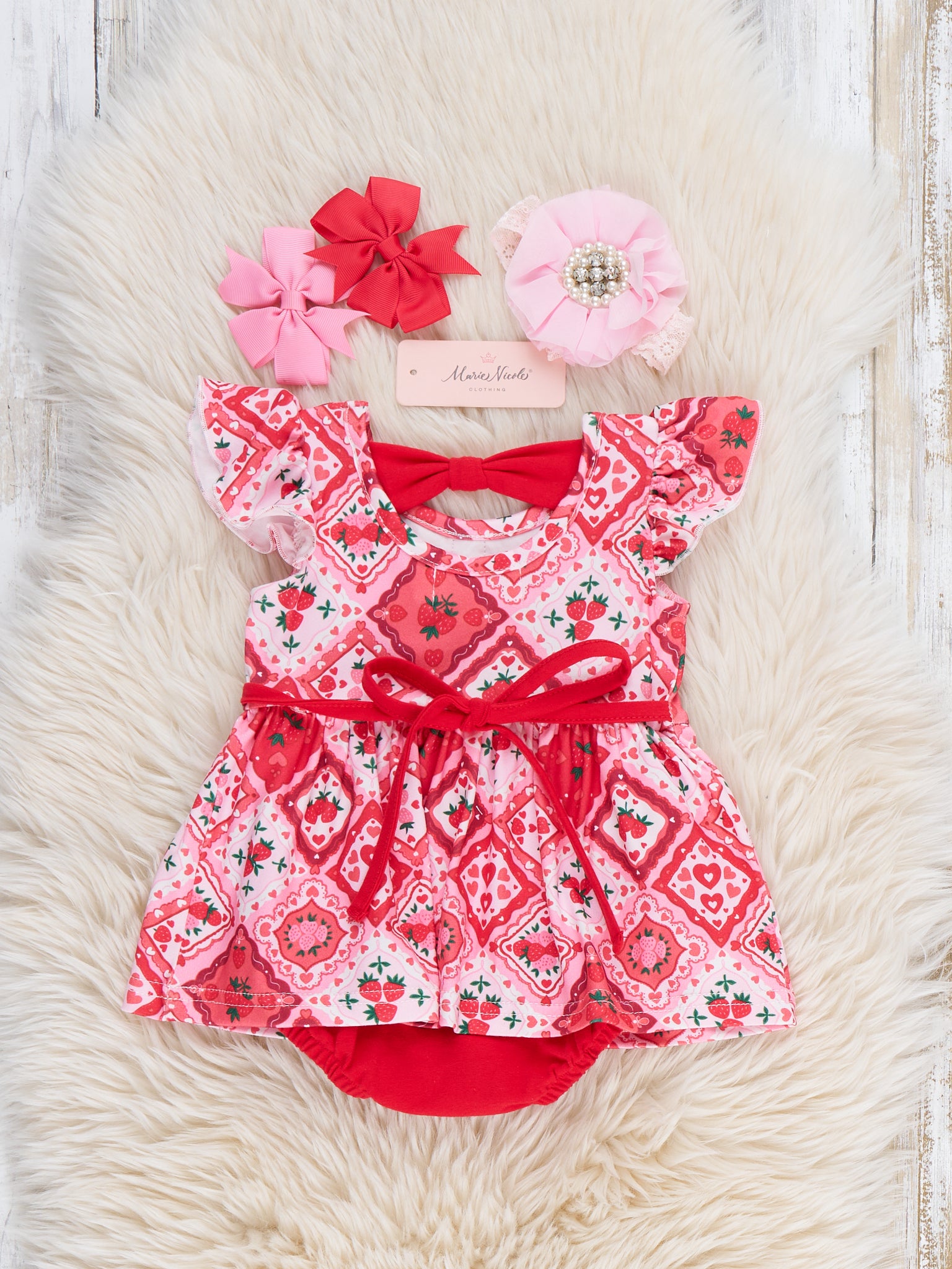 Strawberry Garden Ruffle Bubble Romper - Marie Nicole Clothing