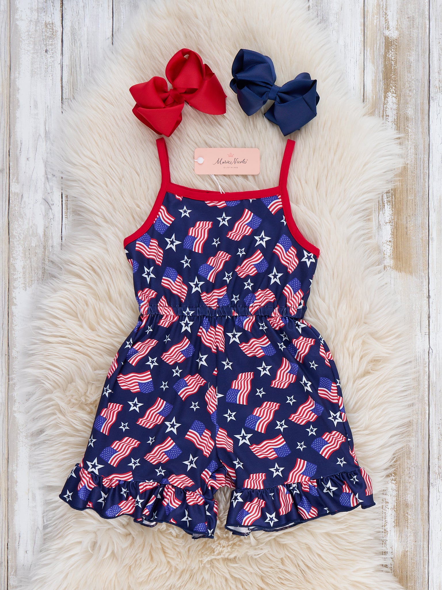 Little Patriot Flag Ruffle Jumpsuit - Marie Nicole Clothing