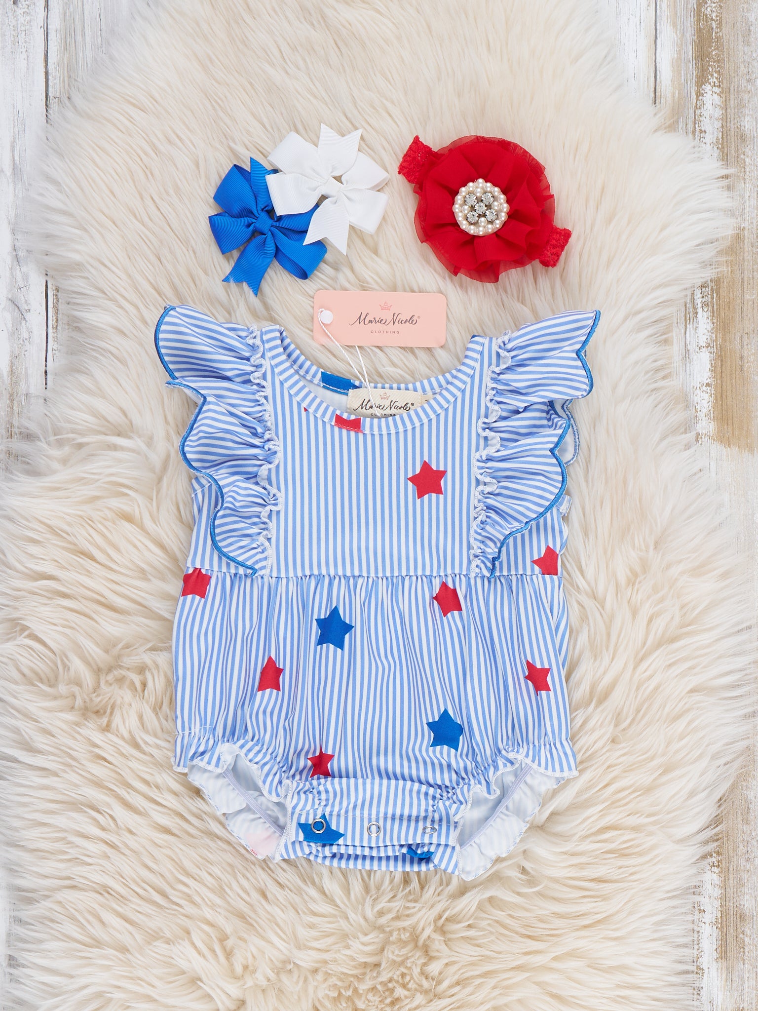 Star Striped Ruffle Bubble Romper - Marie Nicole Clothing