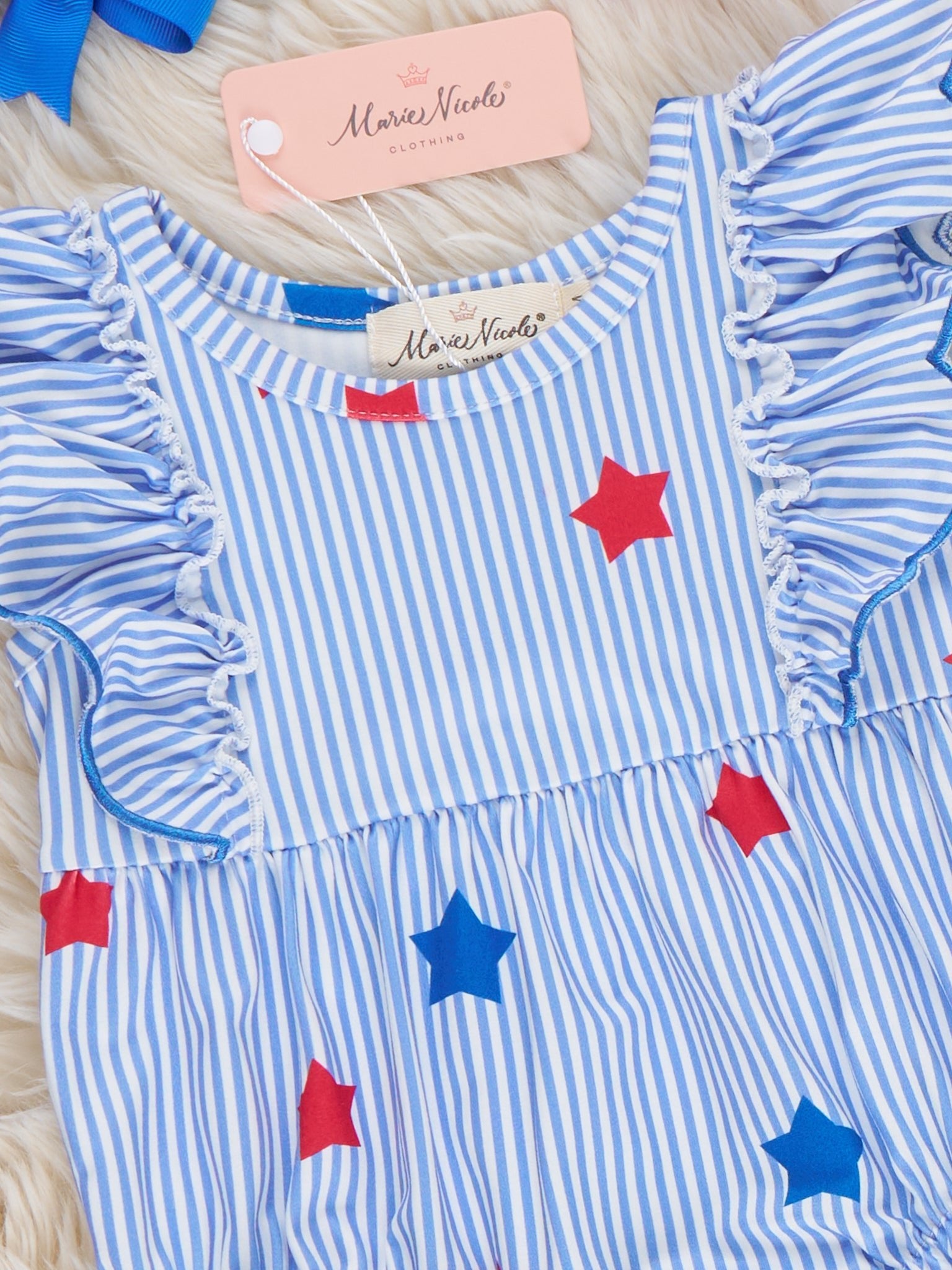 Star Striped Ruffle Bubble Romper - Marie Nicole Clothing