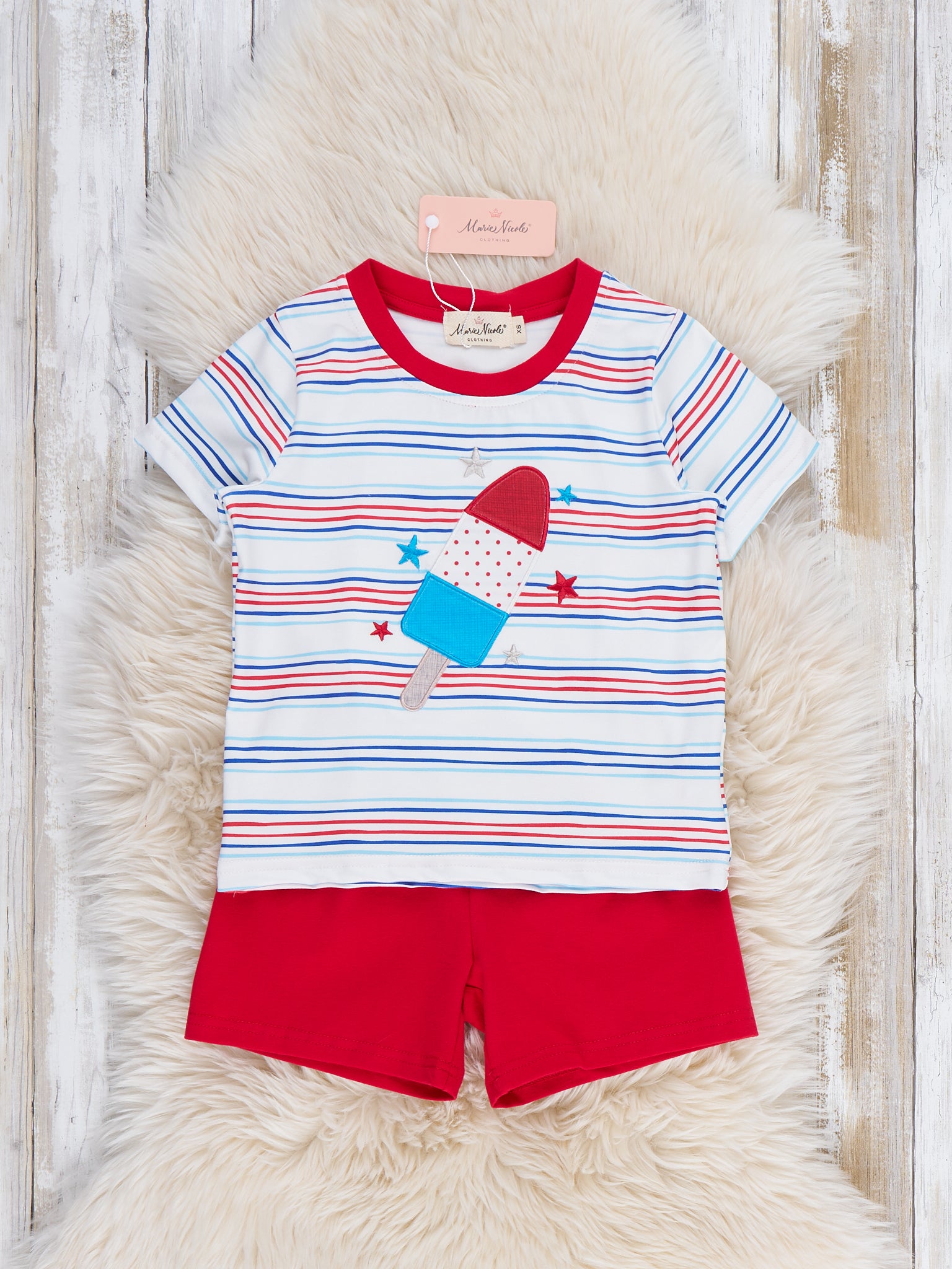 Star Popsicle Embroidered Striped Outfit - Marie Nicole Clothing